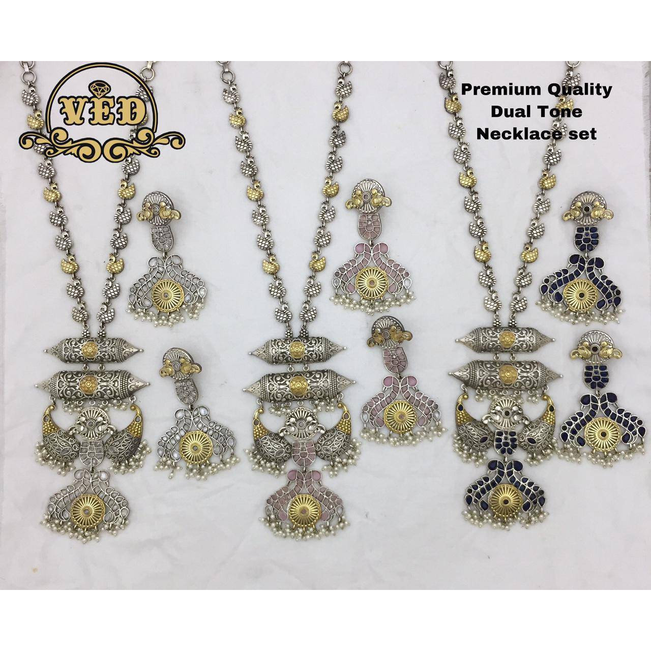 Dual tone necklace set,  Temple Jewelry, Long Necklace Set, Ethnic Jewelry, stone jewellery Gift For Her, Indian Jewelry Necklace Set,