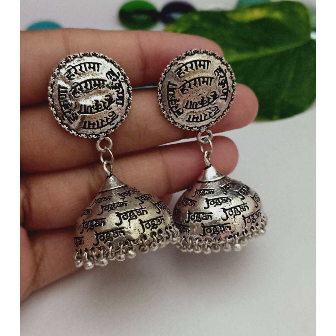 Hindu Scripted Earrings, Silver Oxidised Scripted Indian Earrings, Jhumka Jhumki Earrings,Handmade Bollywood Style Earrings,Festive Earrings
