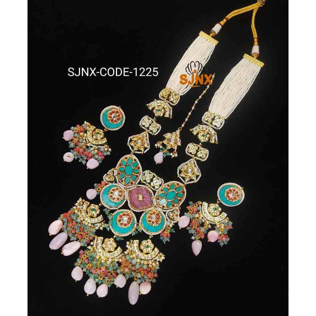 Indian Kundan Stone Beads Wedding Jewelry, Multicolor Necklace Set, High Quality Jewelry,Party Wear Semi Precious Necklace Set with Earrings