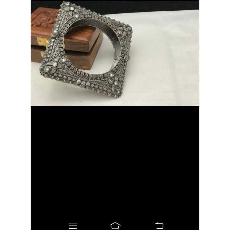 Stone bangle kada, Hand bangle Kada, silver oxidised Kada, broad Kada, antique cuff bracelet, Indian jewelery, temple jewelry, gifts for her