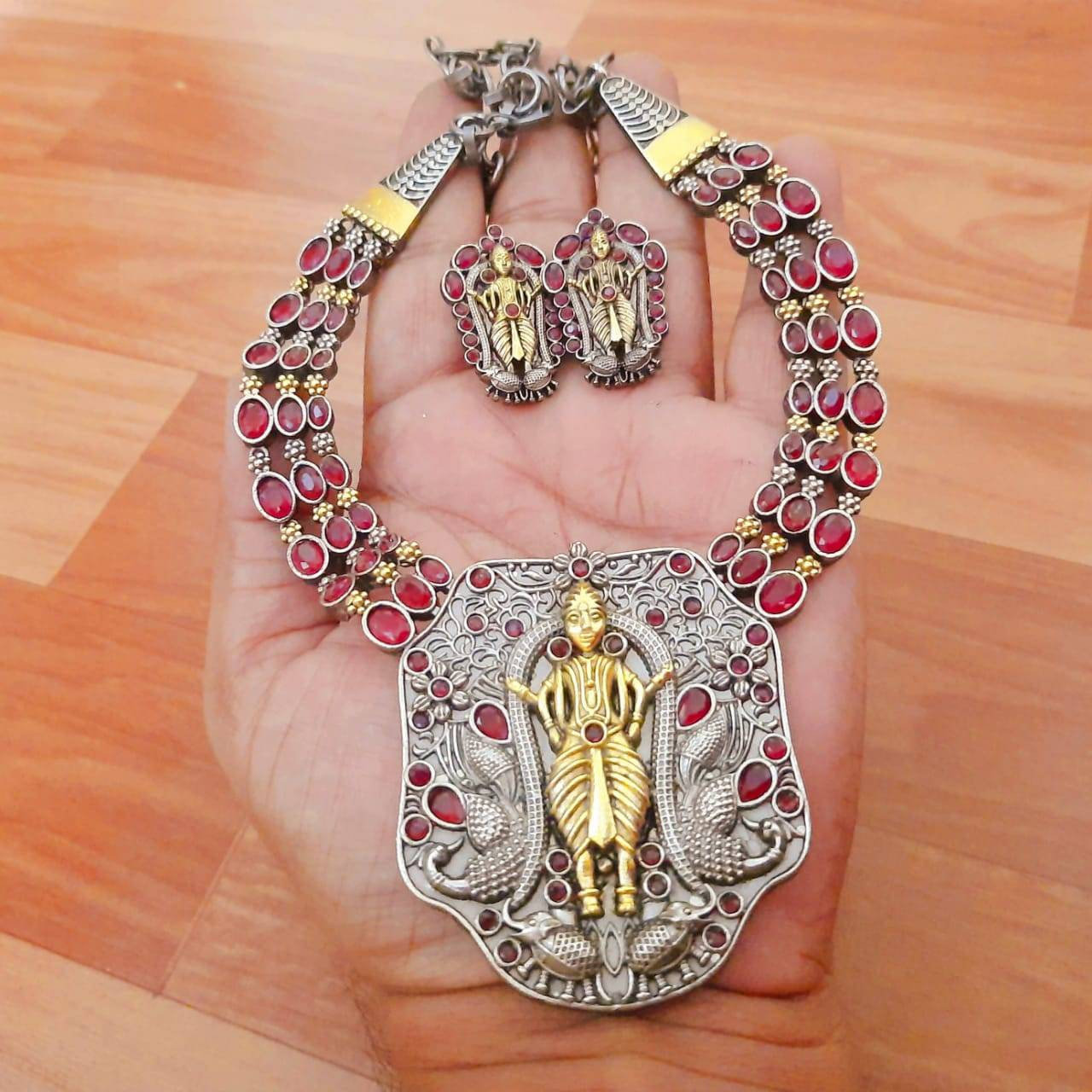 Indian jewellery, dual statement necklace, Dual tone stone jewellery set, antique jewelry, handmade, gifts for her