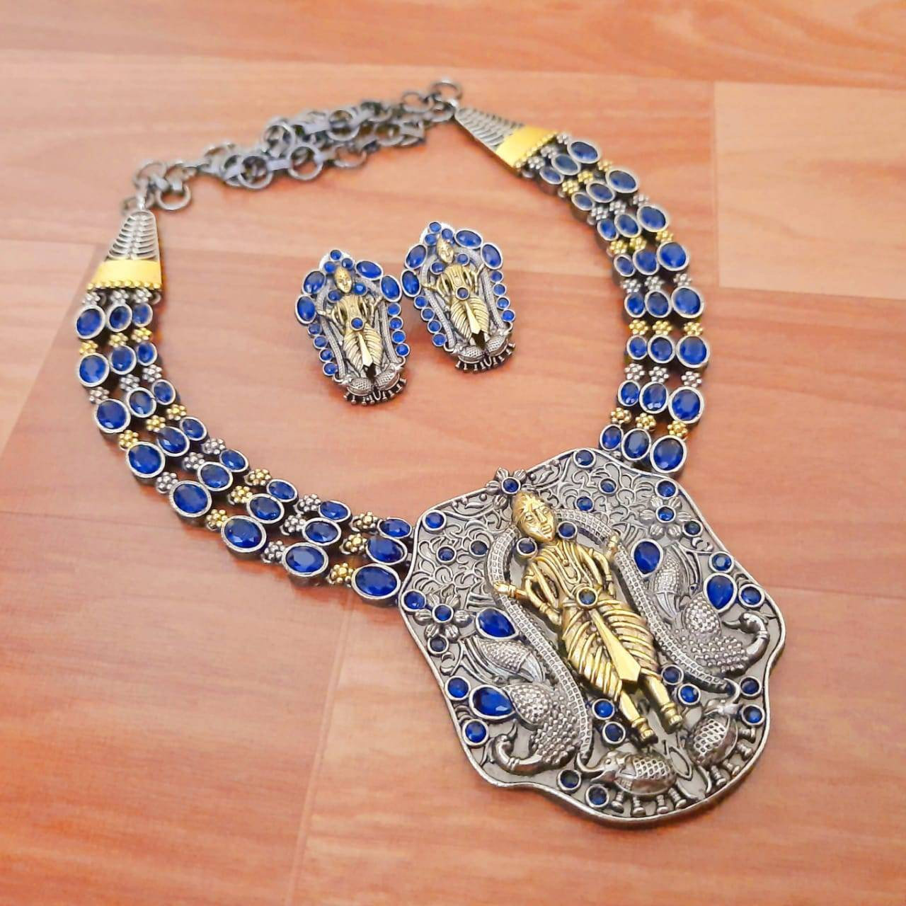 Indian jewellery, dual statement necklace, Dual tone stone jewellery set, antique jewelry, handmade, gifts for her