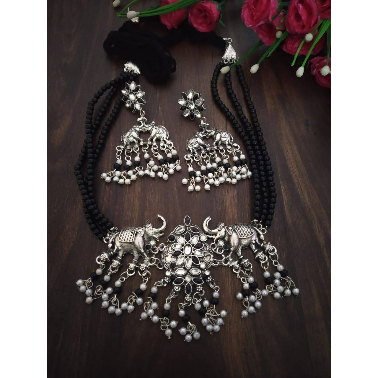 Elephant beads choker set, multicolor choker set, oxidised German silver choker, gifts for her, handmade choker necklace