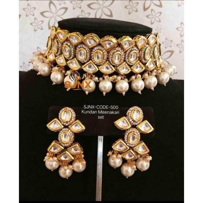 Jadau Kundan Meenakari Choker wedding Necklace set, Jaipuri Kundan, Artificial Stone Kundan Choker Necklace, Kundan Jewelry Set, Bridal set