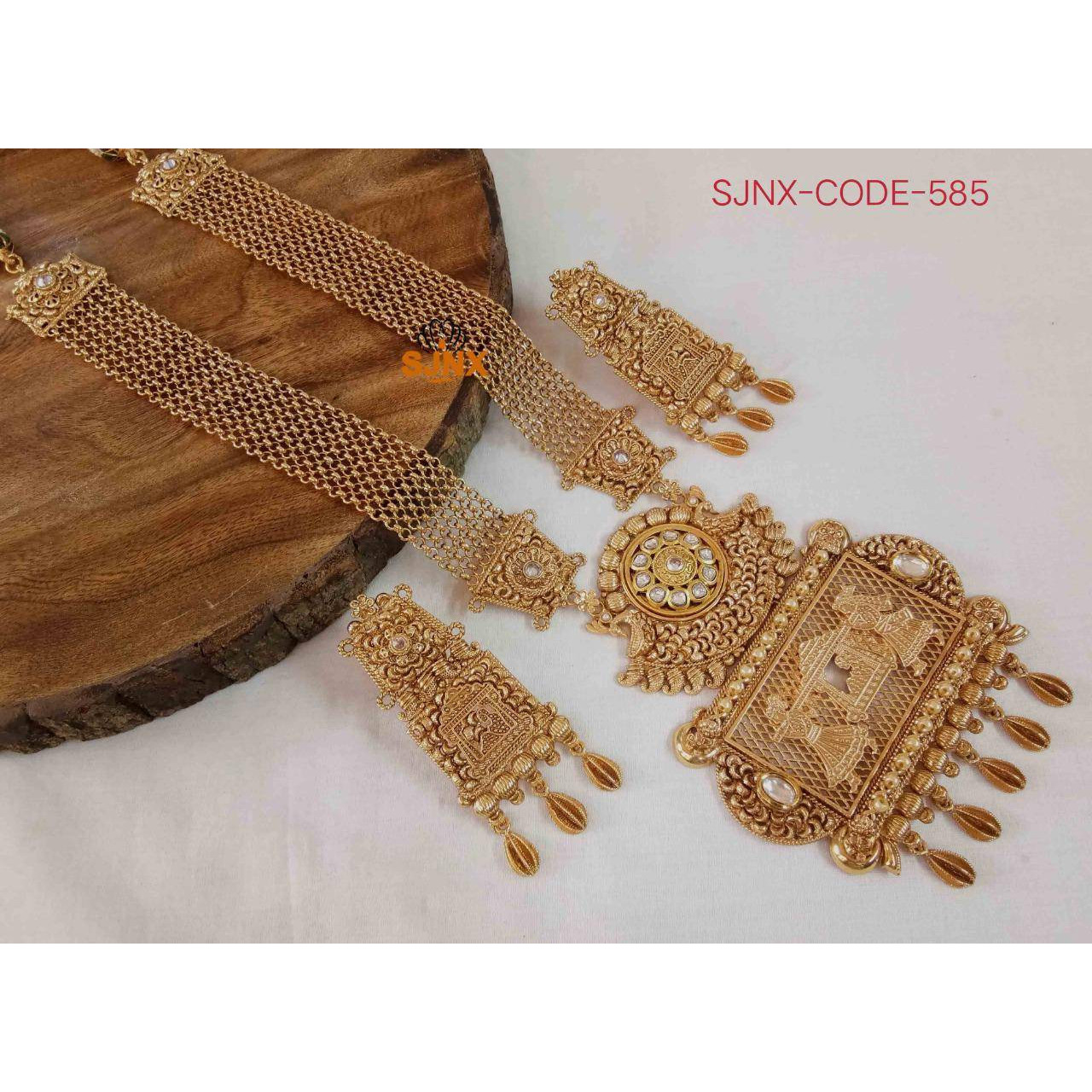 Temple jewelery, South Indian Bridal Jewellery Set, Matte Gold Long Necklace with earrings, Ethnic Traditional Jewellery, Wedding Collection