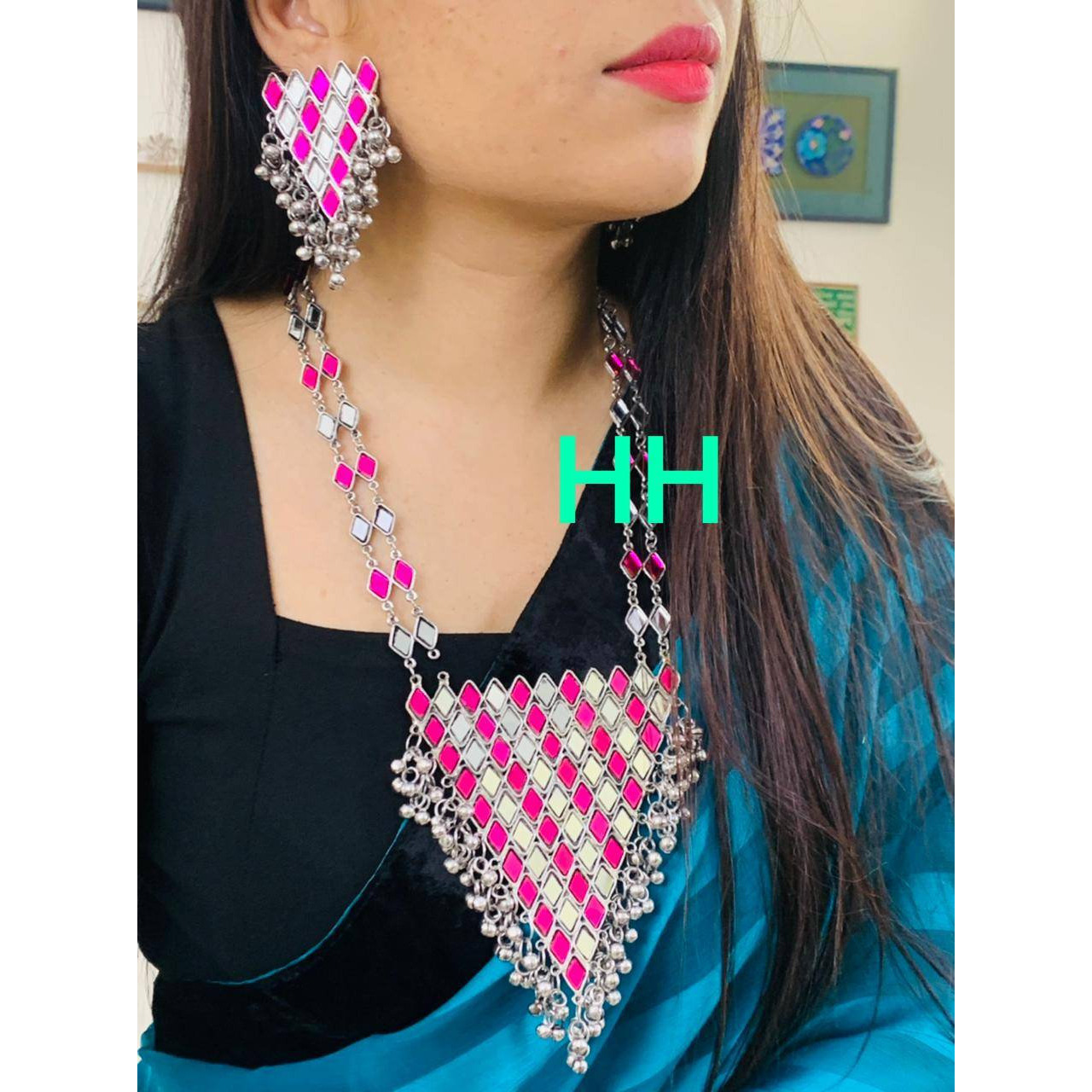 Afghani Mirror Jewelry Set, Indian Jewelry, Mirror Necklace Set,Boho Hippie Jewelry, Tribal Mirror Necklace, Gypsy Jewelry, Handmade Jewelry