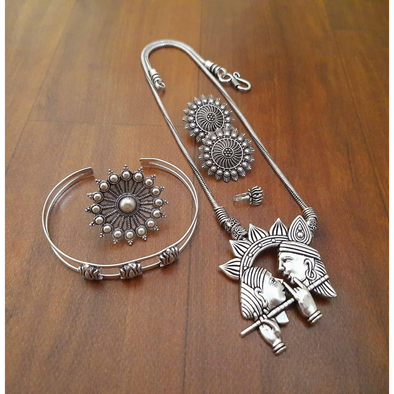 Indian Ethnic German Silver Oxidized Set, Bib Necklace Jewelry Set Of 5, Indian Ethnic Jewelry, German Silver Indian Jewellery, Jewelry Gift