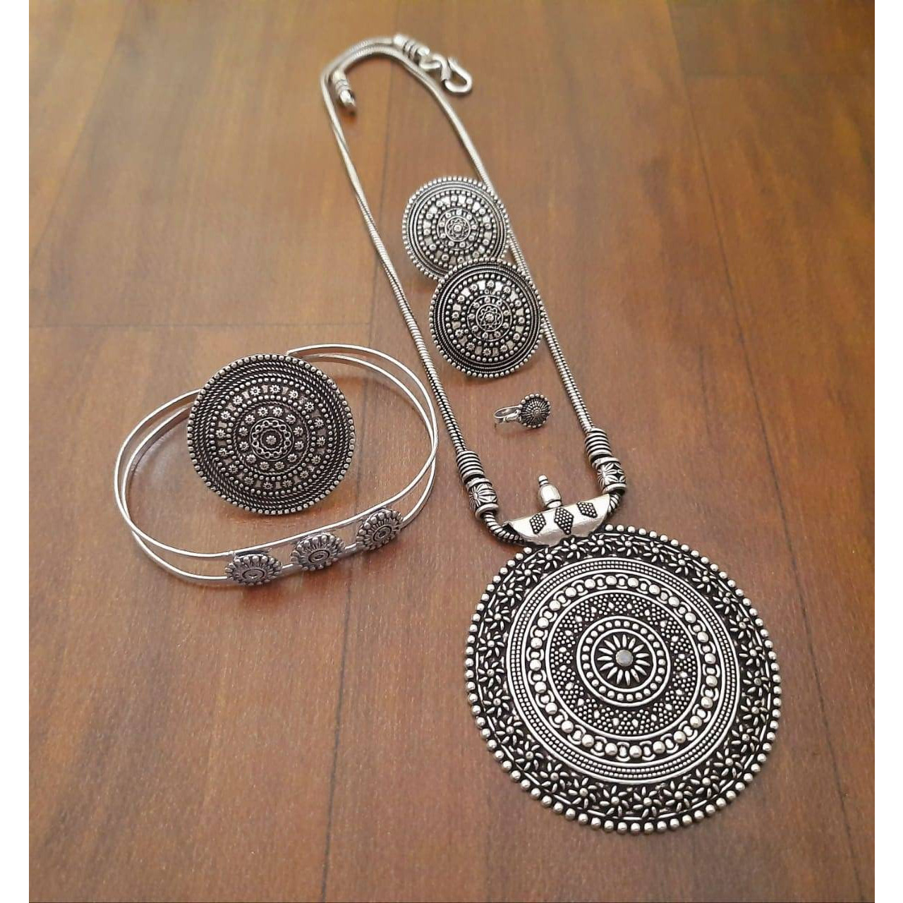 Indian Ethnic German Silver Oxidized Set, Bib Necklace Jewelry Set Of 5, Indian Ethnic Jewelry, German Silver Indian Jewellery, Jewelry Gift