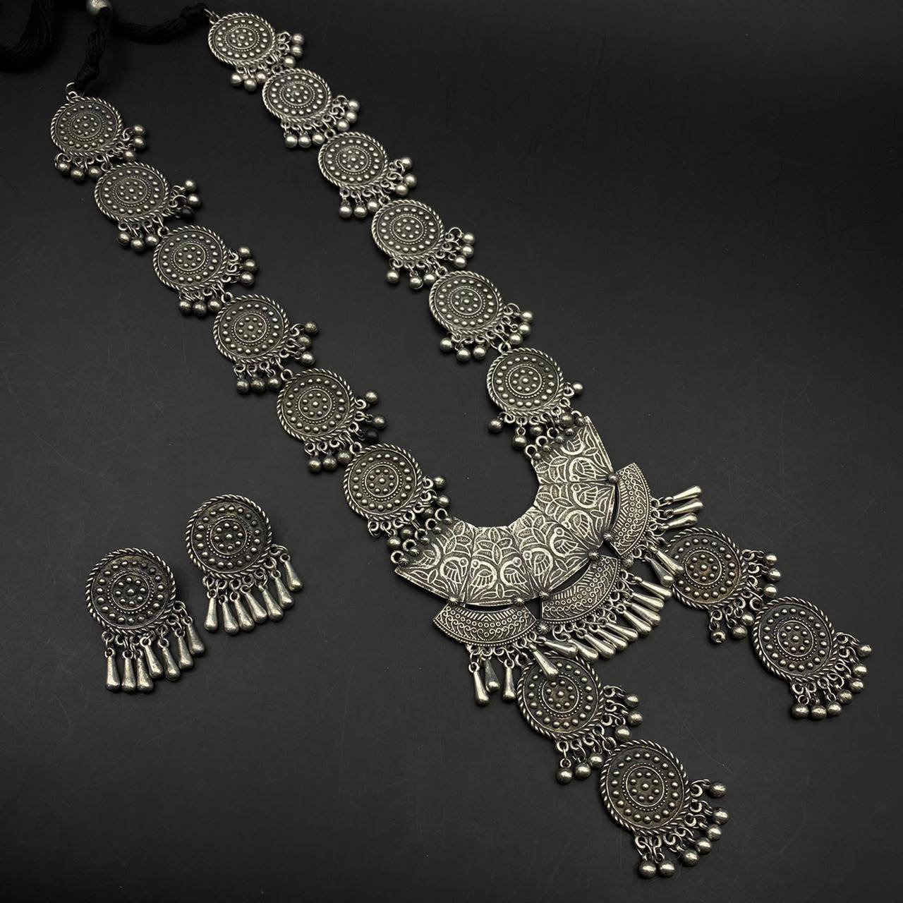 Afghani Statement Necklace, Boho Necklace Set With Earrings,German Silver Indian Jewellery,Indian Ethnic Jewelry, Jewelry Gift, Gift For Her