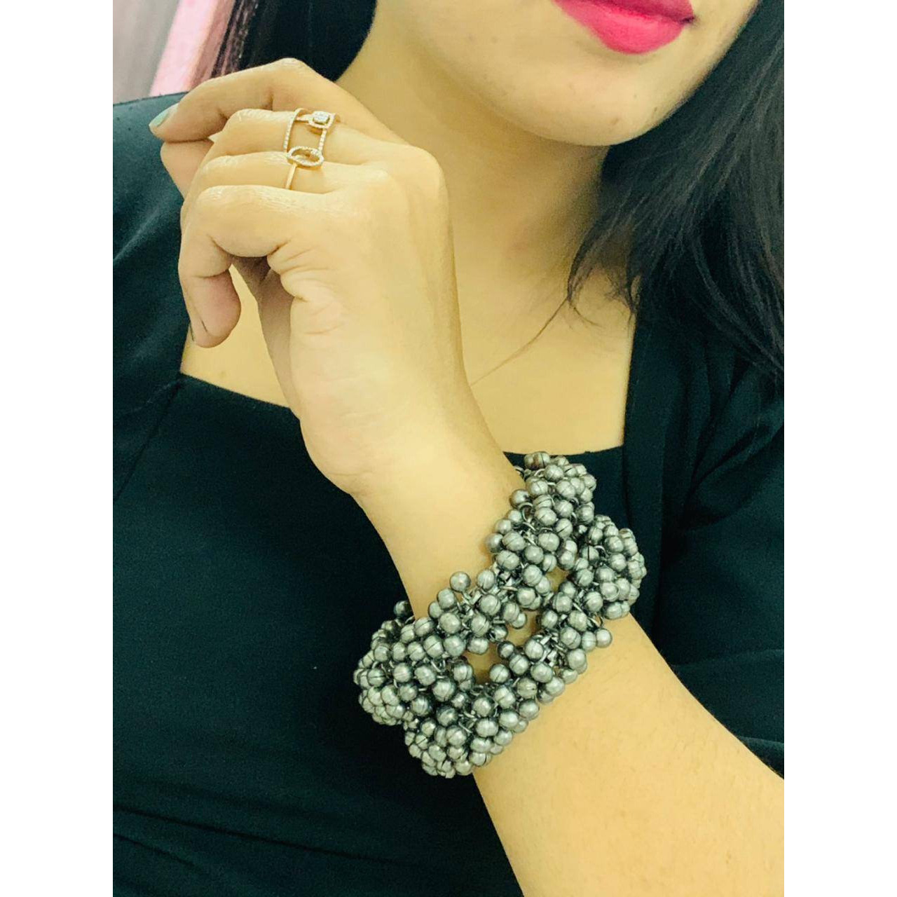 Ghunghroo bangle/kada,  Silver look alike hand bracelet, oxidised German silver Kada, black polish kada Indian jewelry, boho hippie jewelry,