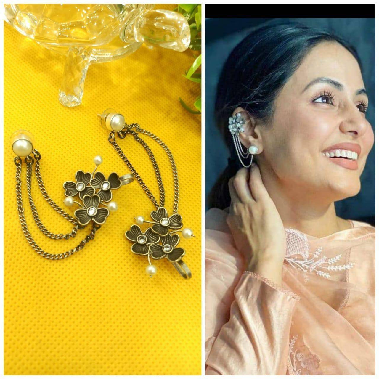 Earrings and rings are those quirky accessories that adds up to your style statement. This is where we present you the most stylish and vibrant collection of jewellery where you just cant go wrong. Get this beautiful spherical ring and dangle earrings adored with a bunch of faux studs and beautiful art engraved over it. Make your presence felt with your stylish