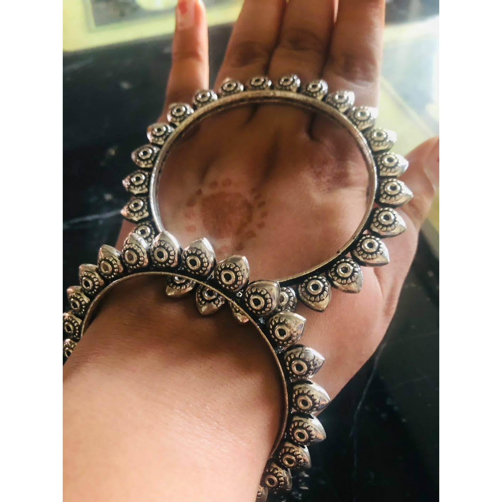 Vastrabhushan is one-of-a-kind Indian oxidized bangles are the OGs in your jewellery boxThese traditional baraat kadas are moulded with German oxidized silver to add a charm and class to a monotonous outfit. Available in 4 different styles, get one or many that fit your need. From silver kadas to broad SLA kadas,we have got it allThese antique-looking silver kada are perfect for weddings, festivecelebrations, and even for regular use. They are also an excellent present or gift for yourloved on