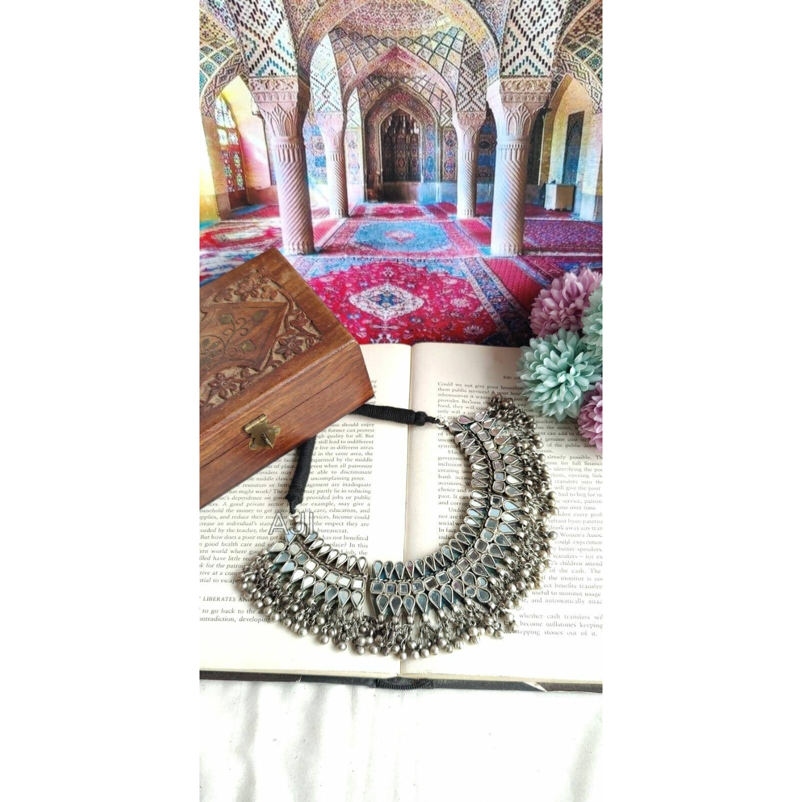 Adorn your beautiful personality with this exquisitely designed and handcrafted necklace in high quality German Silver. Pair it up with any casual,semi formal or formal attire for that traditional yet contemporary look.Premium quality