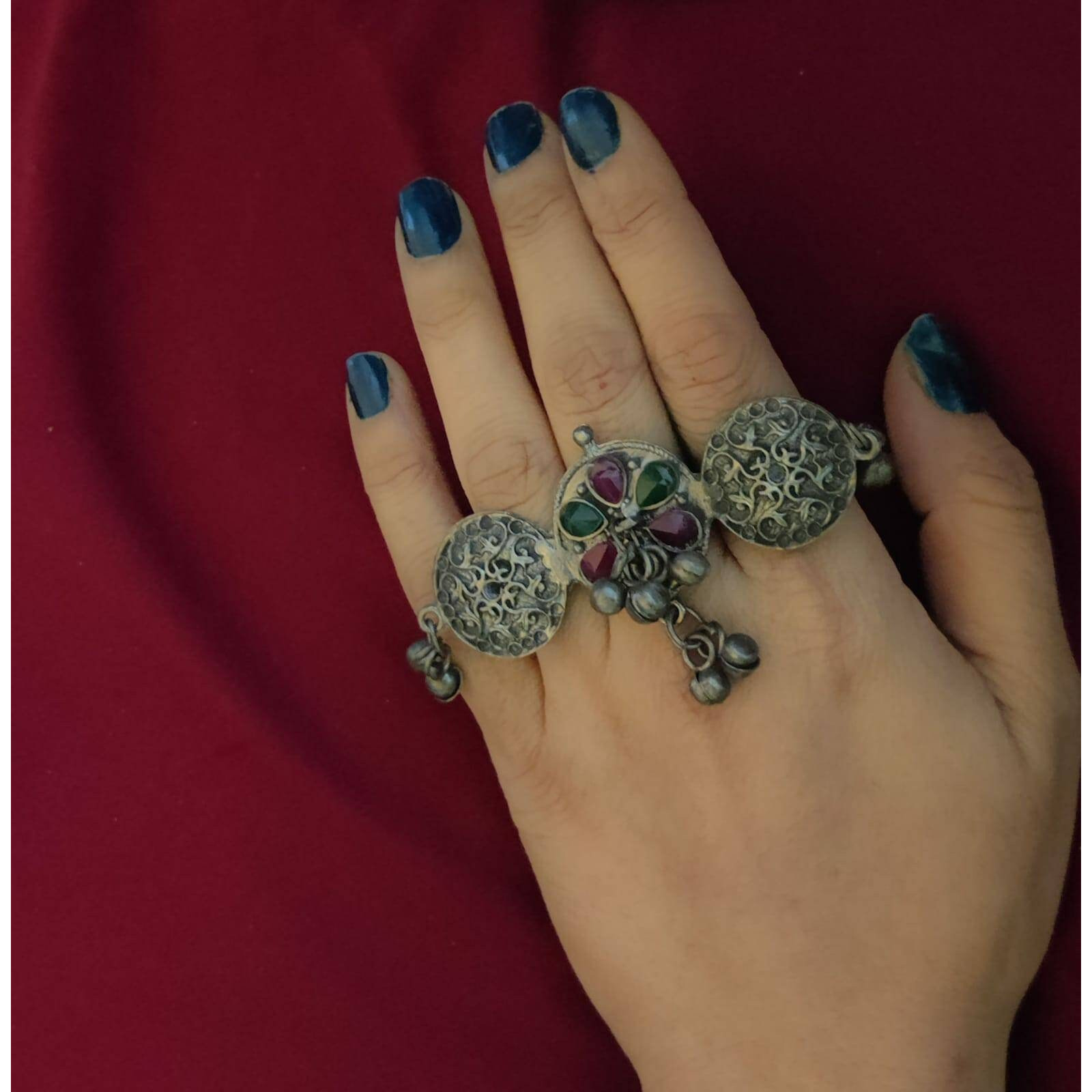 Create A Buzz Around Your Corner By Wearing This oxidized silver brass bracelet and ring, You Will Always Be The Center Of Attraction Of Any Gathering By Wearing This Jewellery From Yachika Collections. You Can Team It With Ethnic Wear Of Your Choice To Look Your Best.