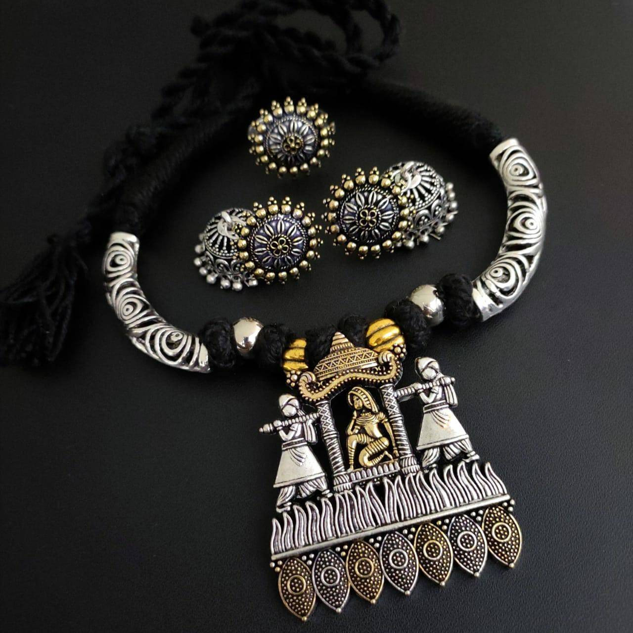 Rich in culture and heritage and inspired the best is an incredible kolhapuri temple jewelry that is known for its vivid designs. The tribes of this whole region are also much known for their bravery and therefore our Long kolhapuri temple Necklace. This Layered Necklace is an elaborated piece with a center motif These can be styled up with any dress, if you like ethnic wear then Saree and Kurtis. If you are going for a casual outing then you can flaunt your western attire with chic  nec