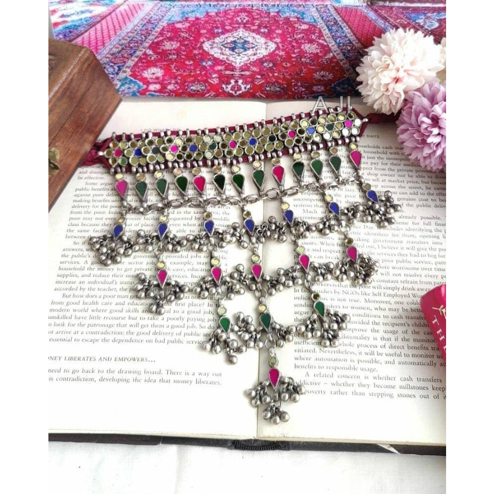 Multilayer multicolour Afghani bib necklace jewelry, bollywood celebrity Indian oxidized jewellery, gifts for her, wedding, anniversary pres