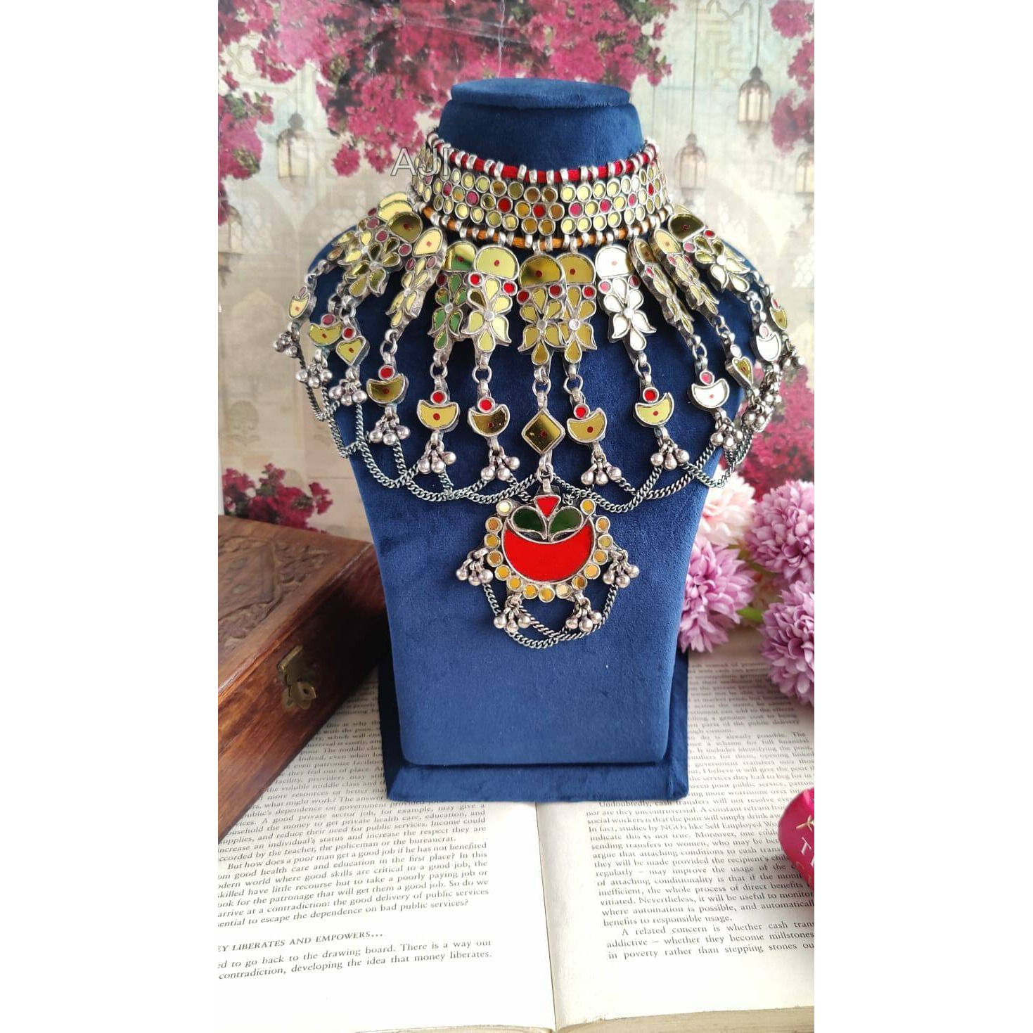 Afghani real glass necklace choker jewelry, Boho Tribal necklace, Indian Handmade glass jewelry, ethnic wear, designer wedding partywear