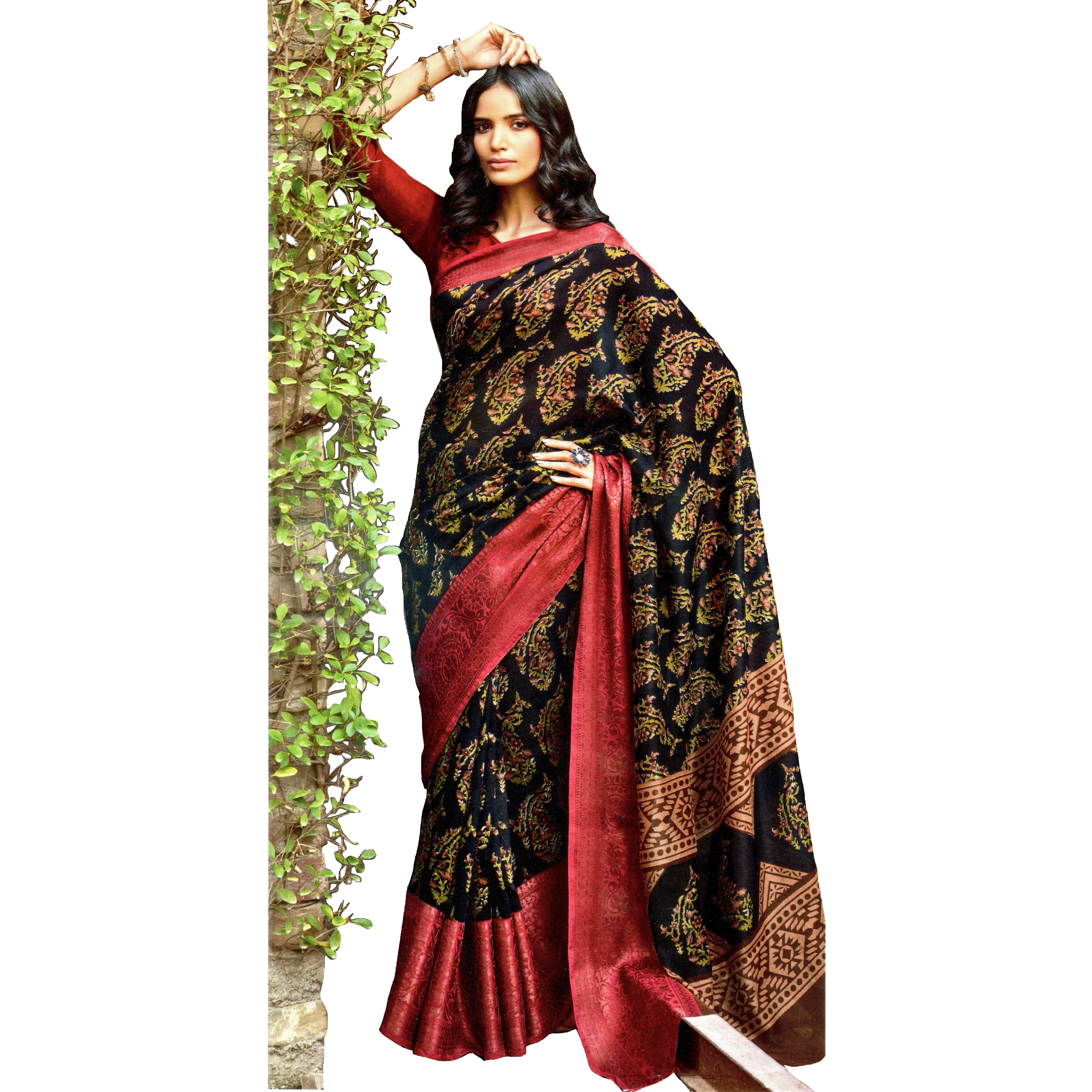 MAHATI Linen Silk Sarees with Stitched Blouse
