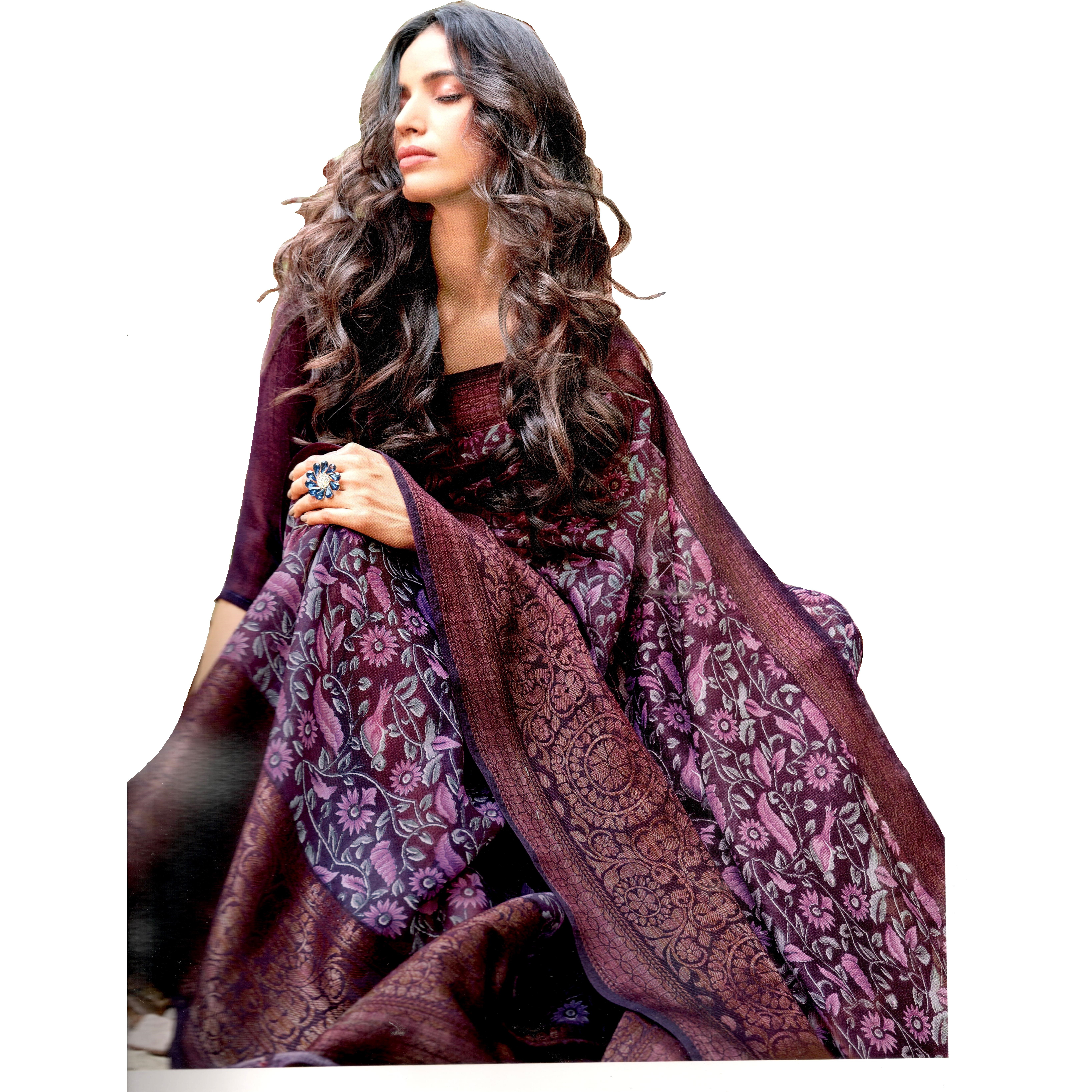 MAHATI Linen Silk Sarees with Stitched Blouse (Size M)