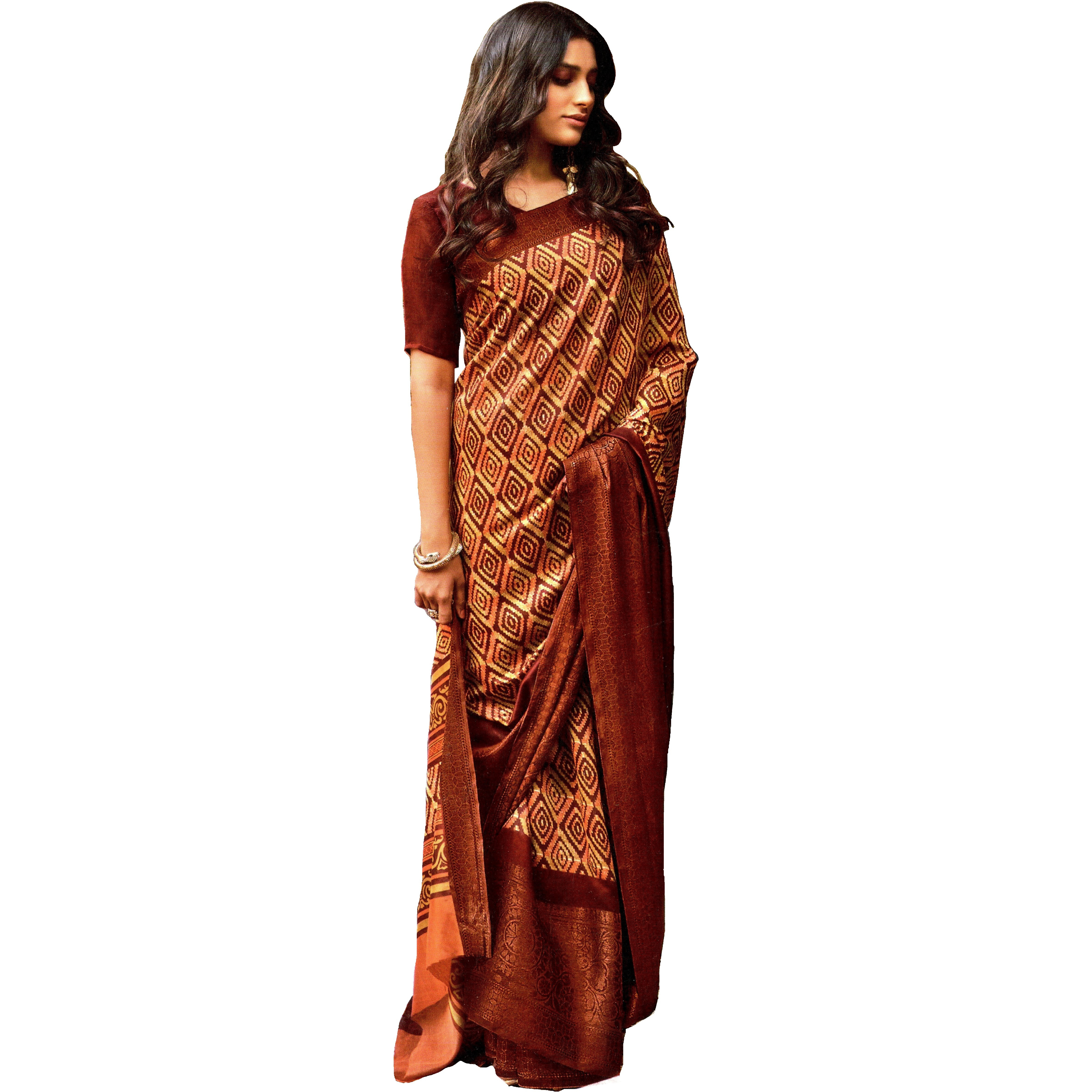 MAHATI Linen Silk Sarees with Stitched Blouse (Size: M)