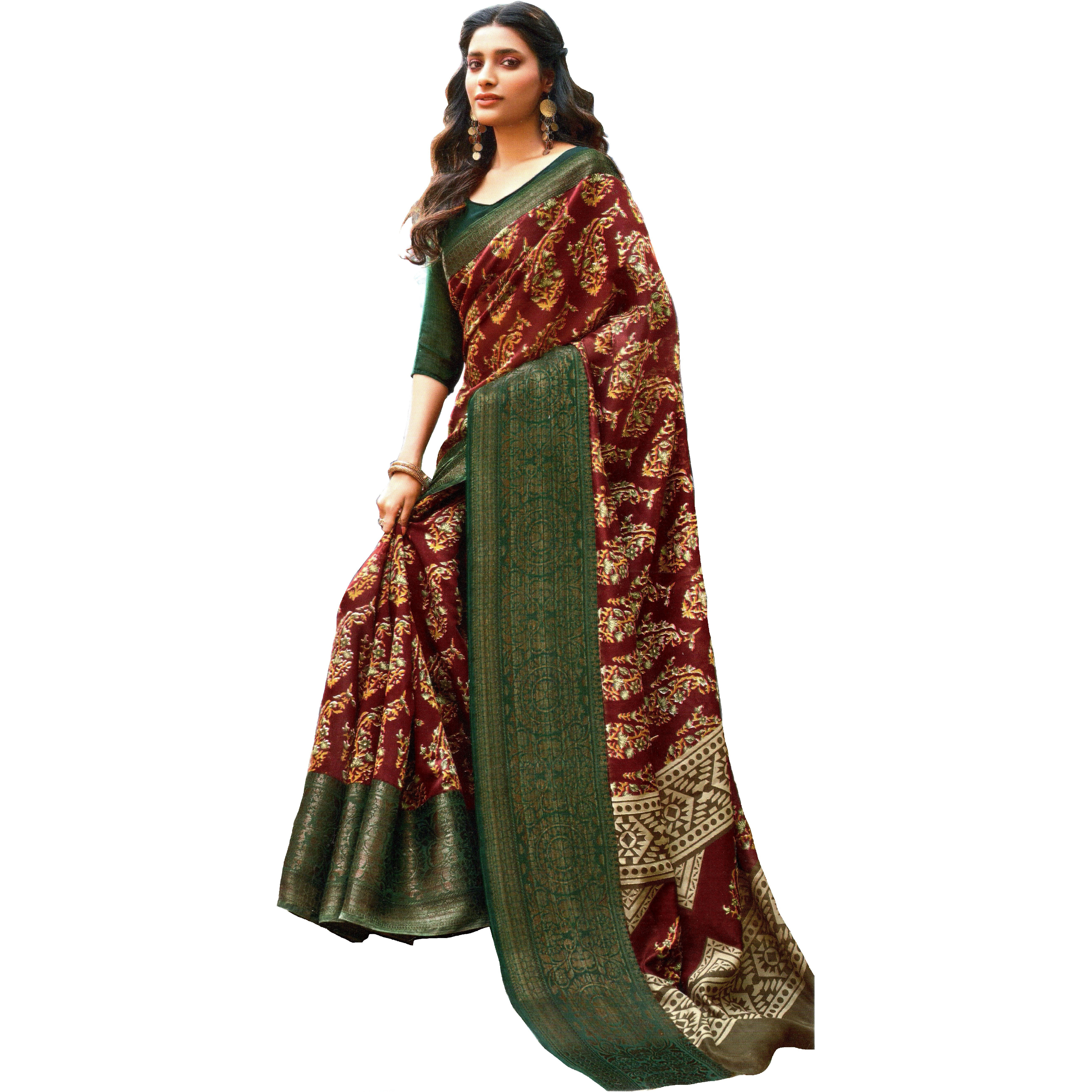 MAHATI Linen Silk Sarees with Stitched Blouse (Size M)
