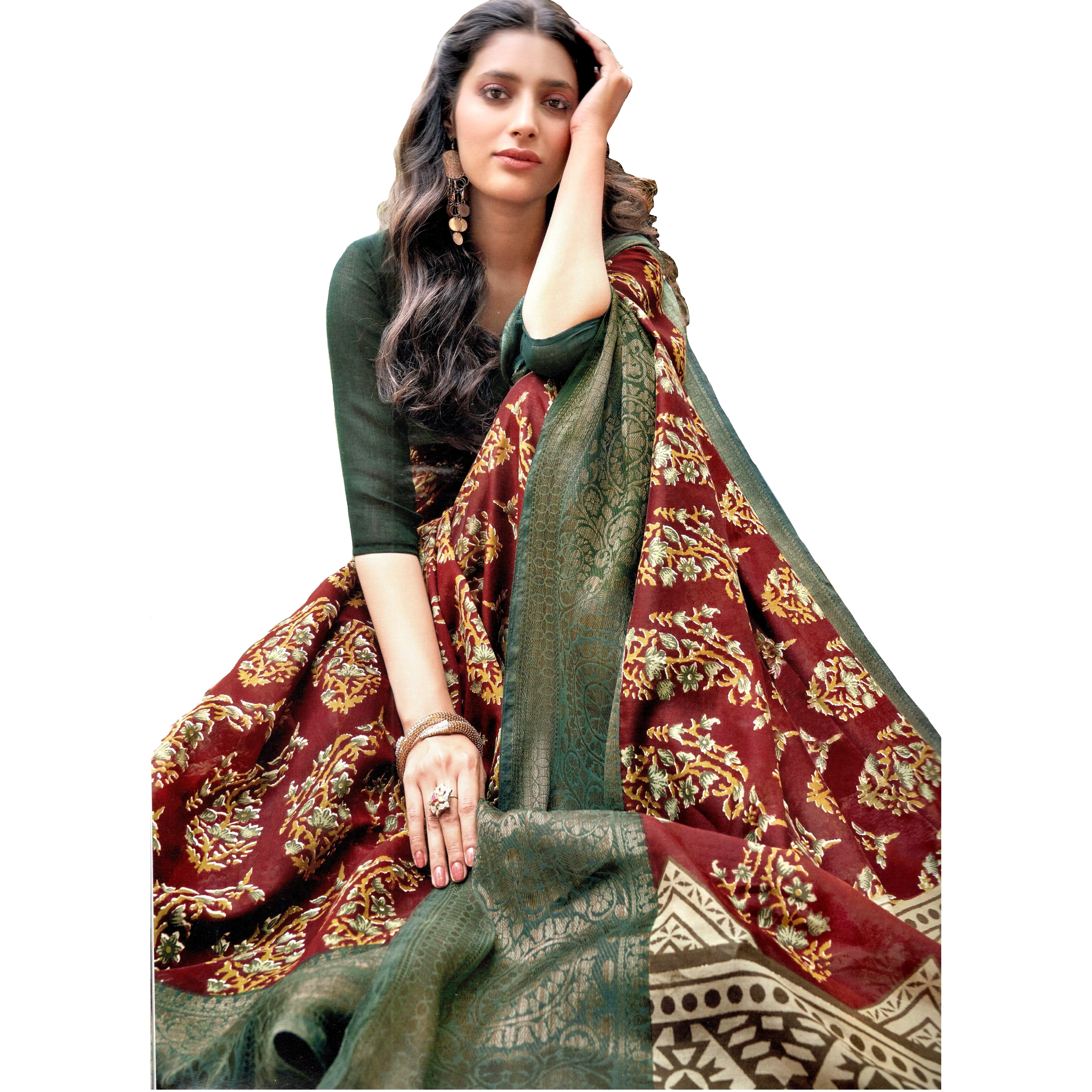 MAHATI Linen Silk Sarees with Stitched Blouse (Size M)