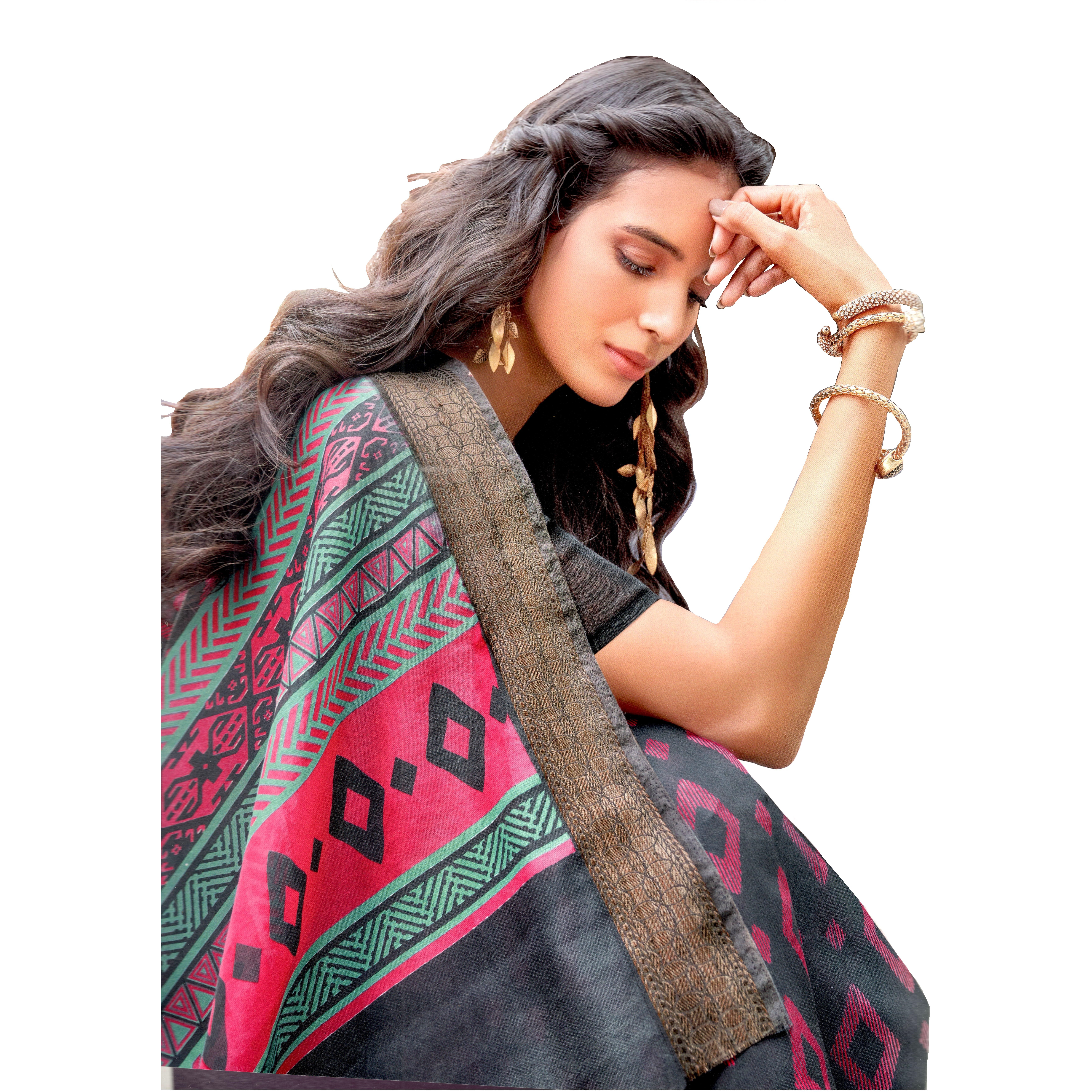 MAHATI Linen Silk Sarees with Stitched Blouse (Size XL)