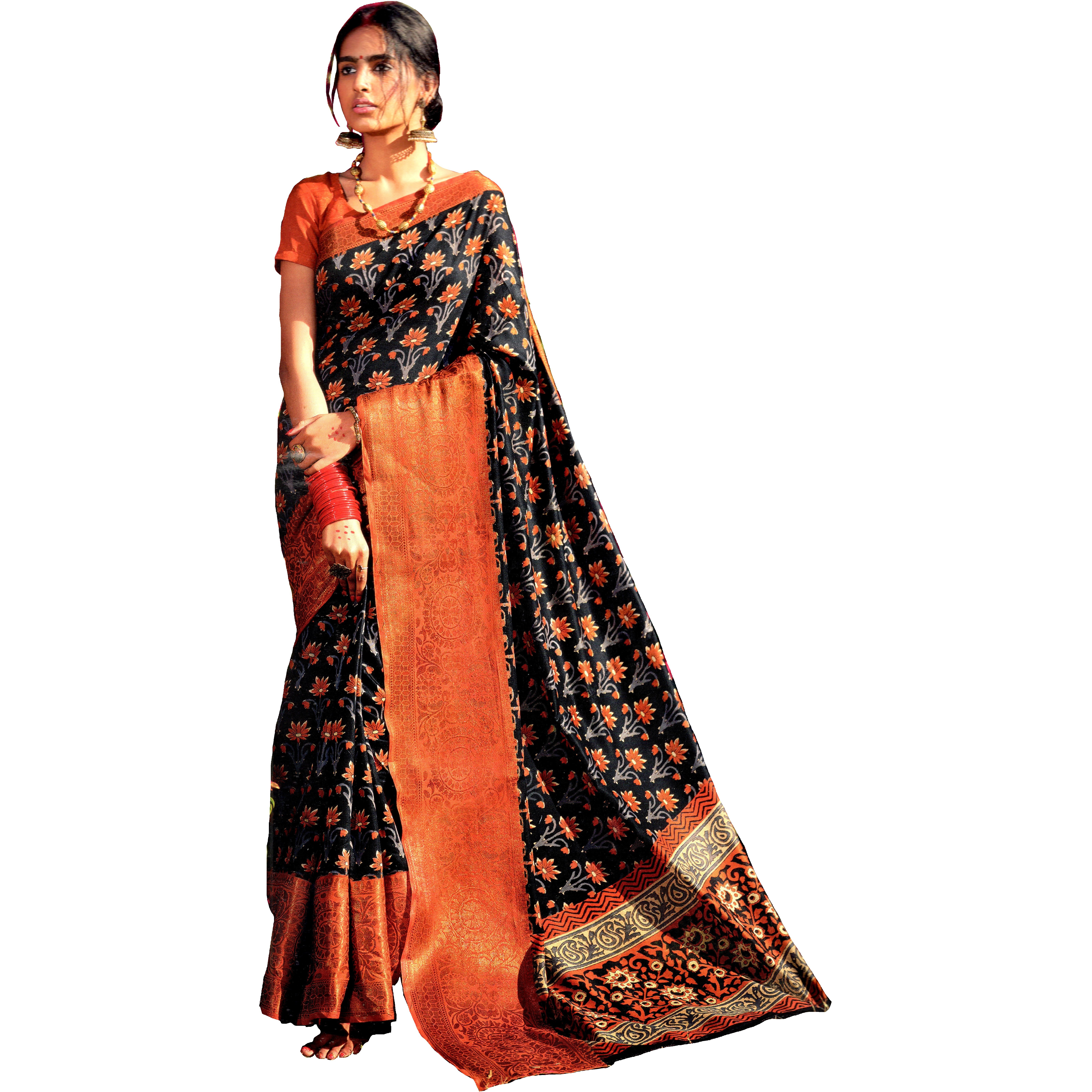 MAHATI Linen Silk Sarees with Stitched Blouse (Size XL)