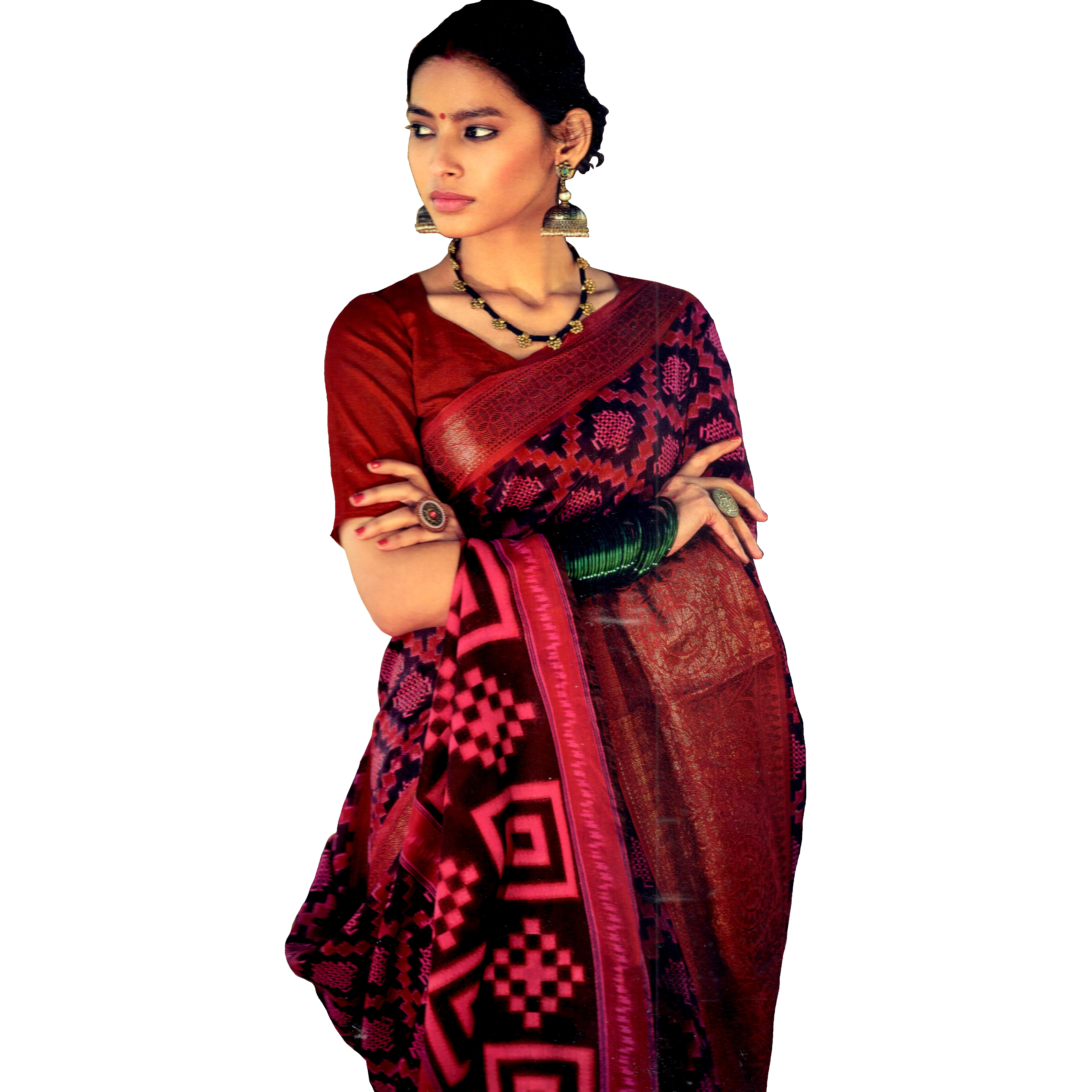 MAHATI Linen Silk Sarees with Stitched Blouse (Size: XXL)