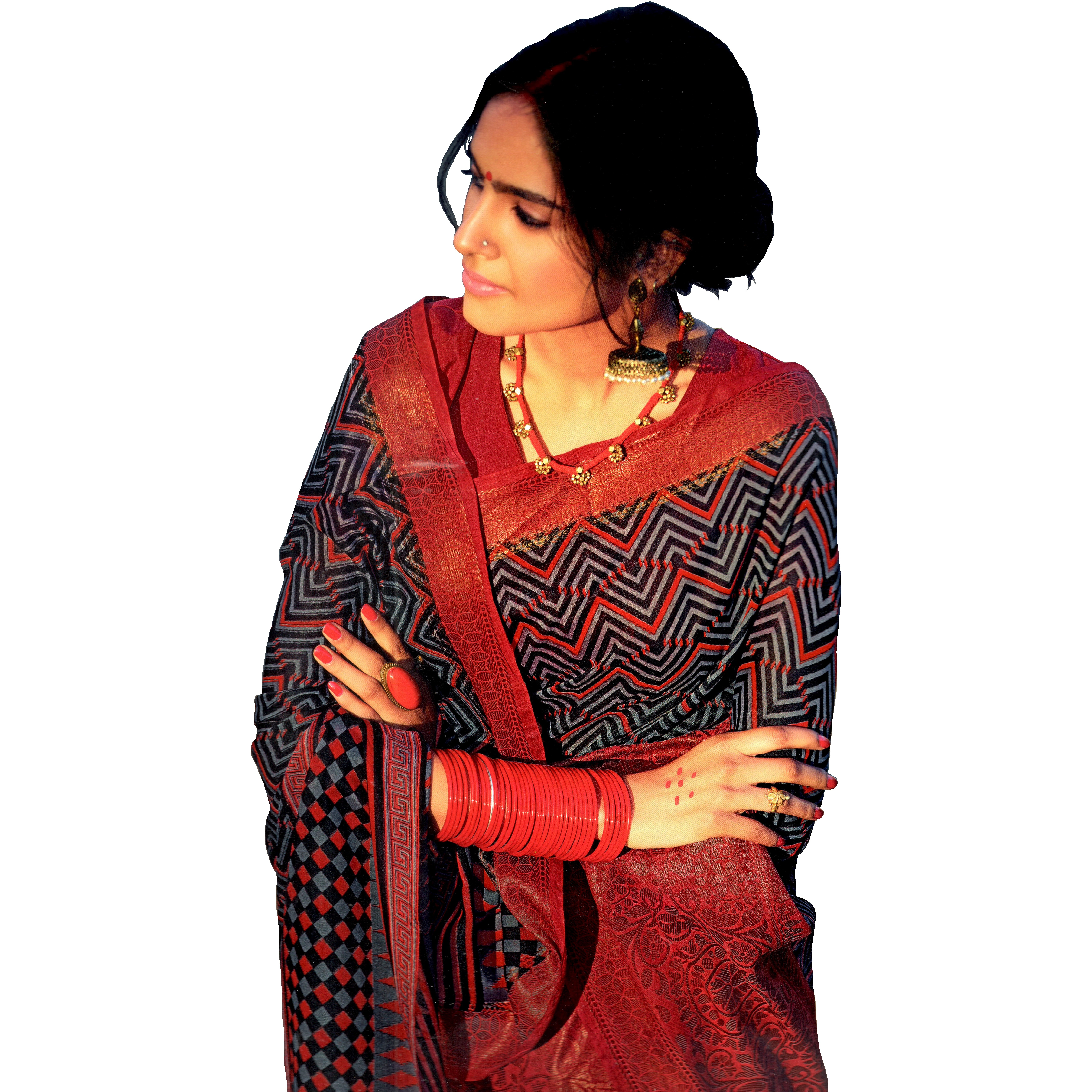 MAHATI Linen Silk Sarees with Stitched Blouse (Size XXL)
