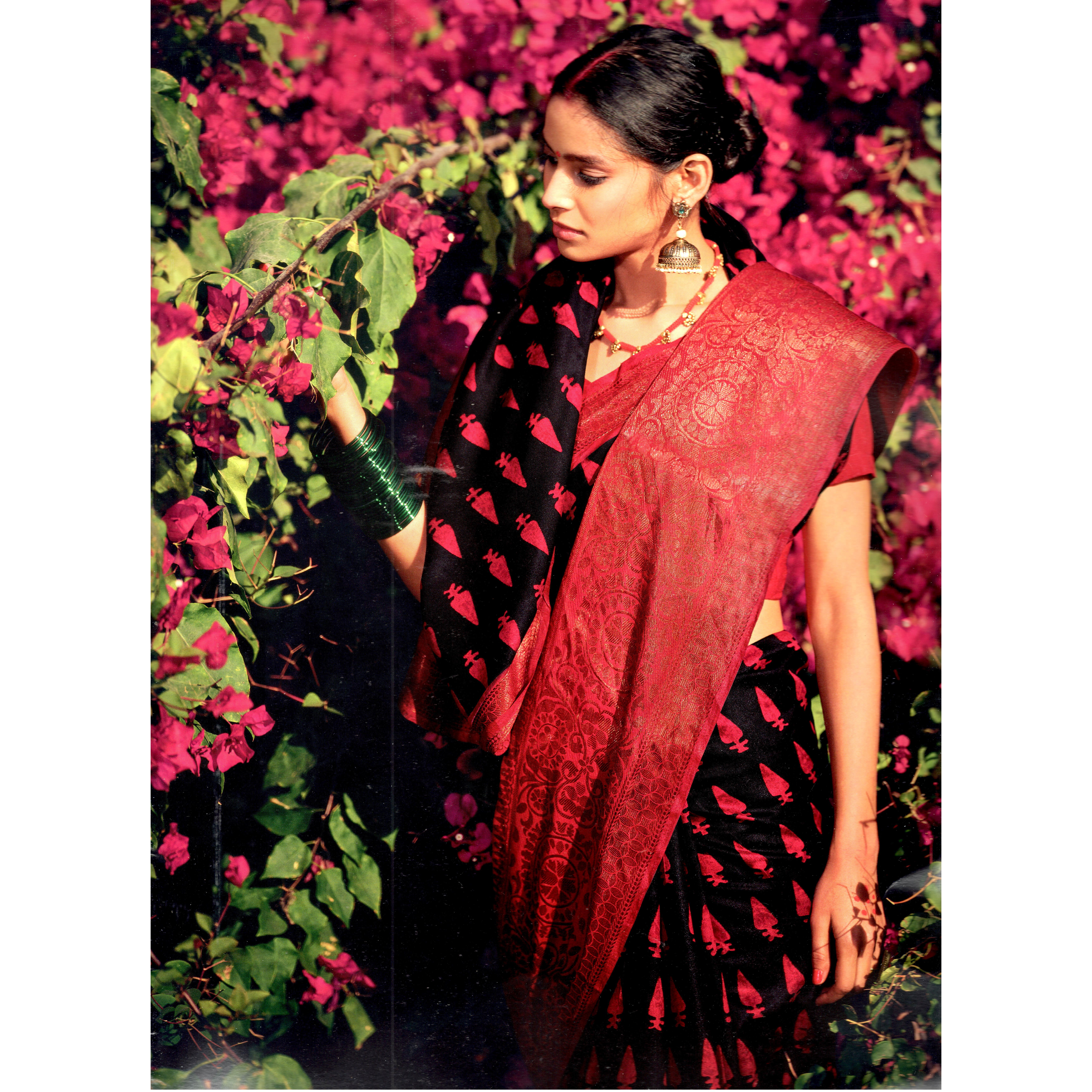 MAHATI Linen Silk Sarees with Stitched Blouse (Size XXL)