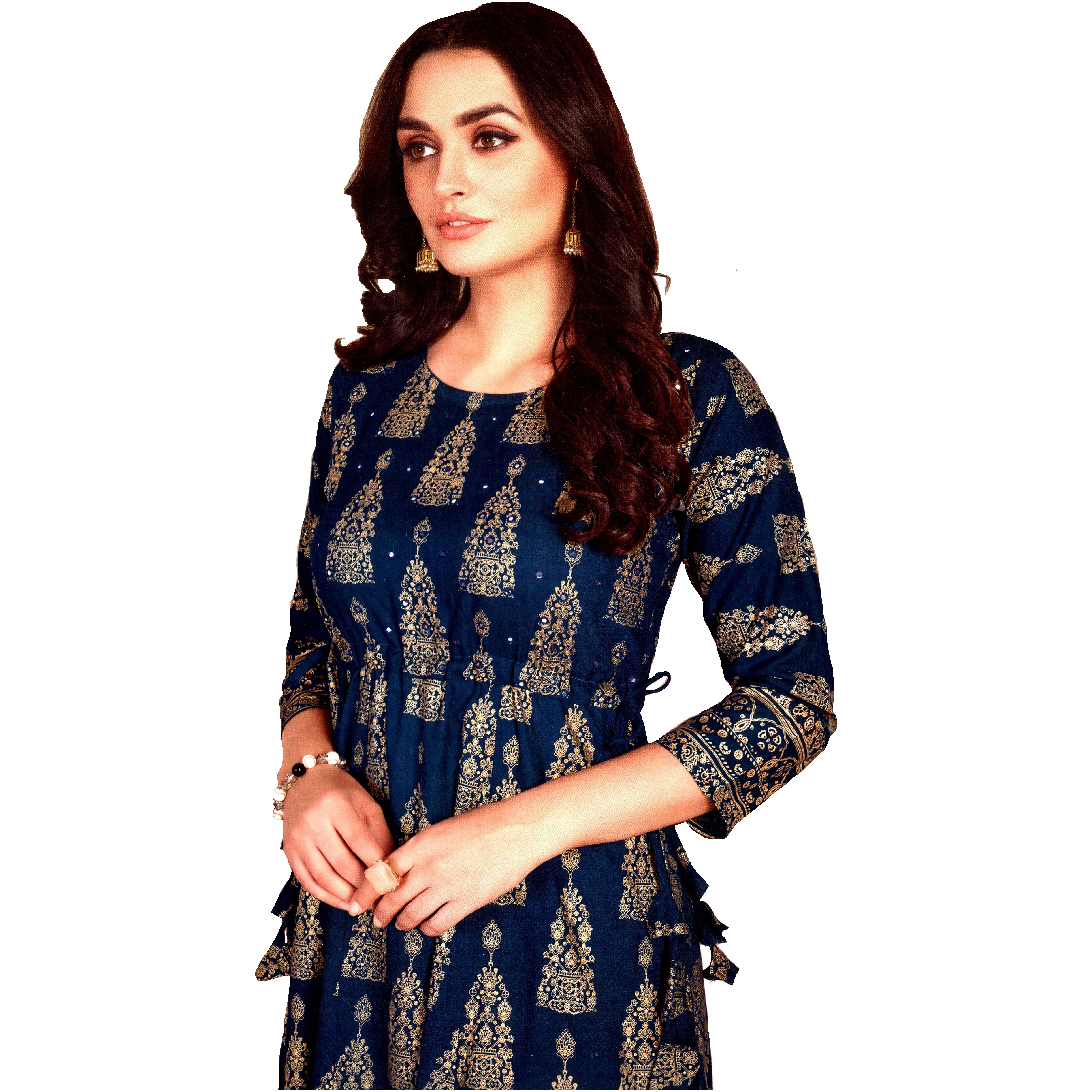 MAHATI Cotton Satin Gold Foil & Mirror work Kurti