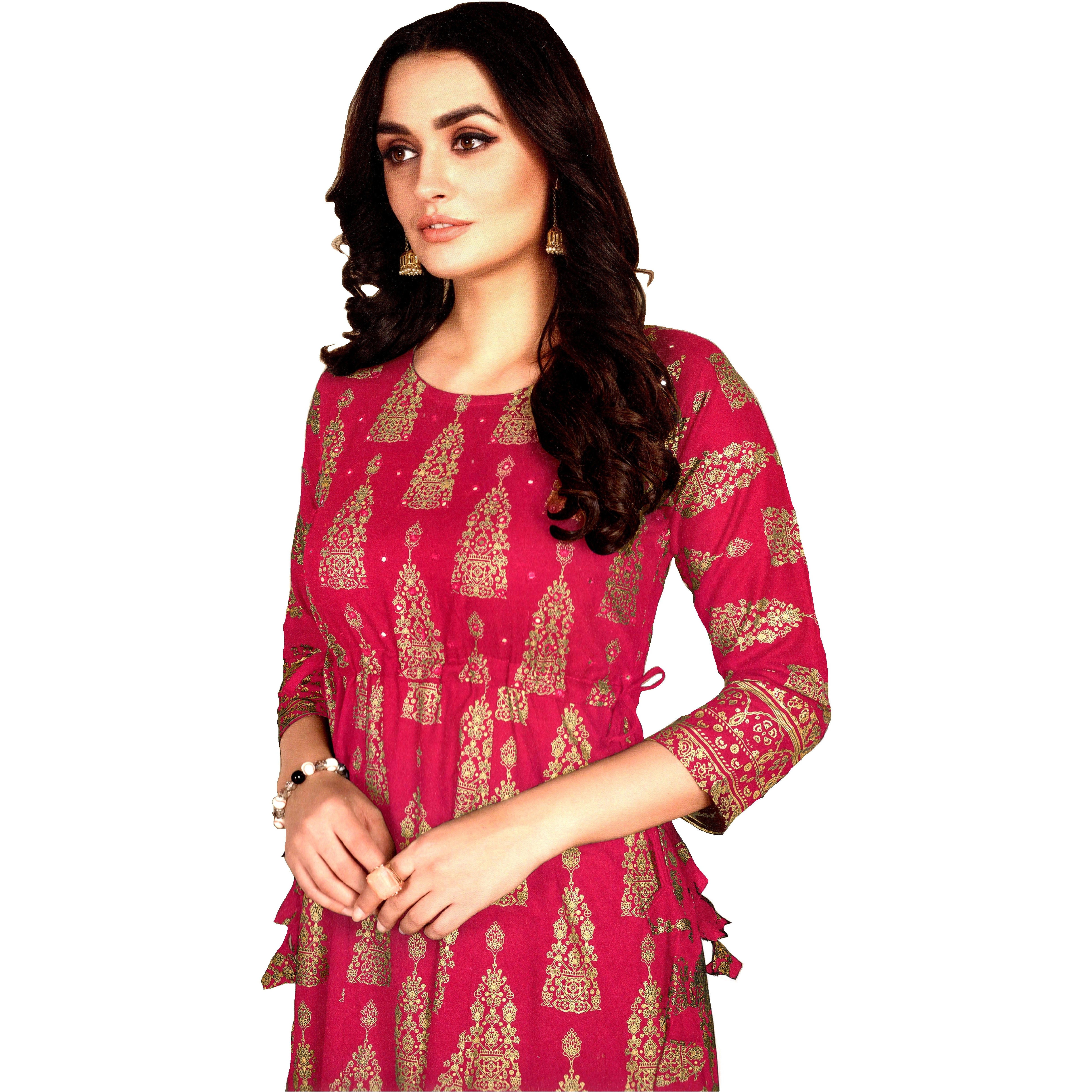 MAHATI Cotton Satin Gold Foil & Mirror work Kurti
