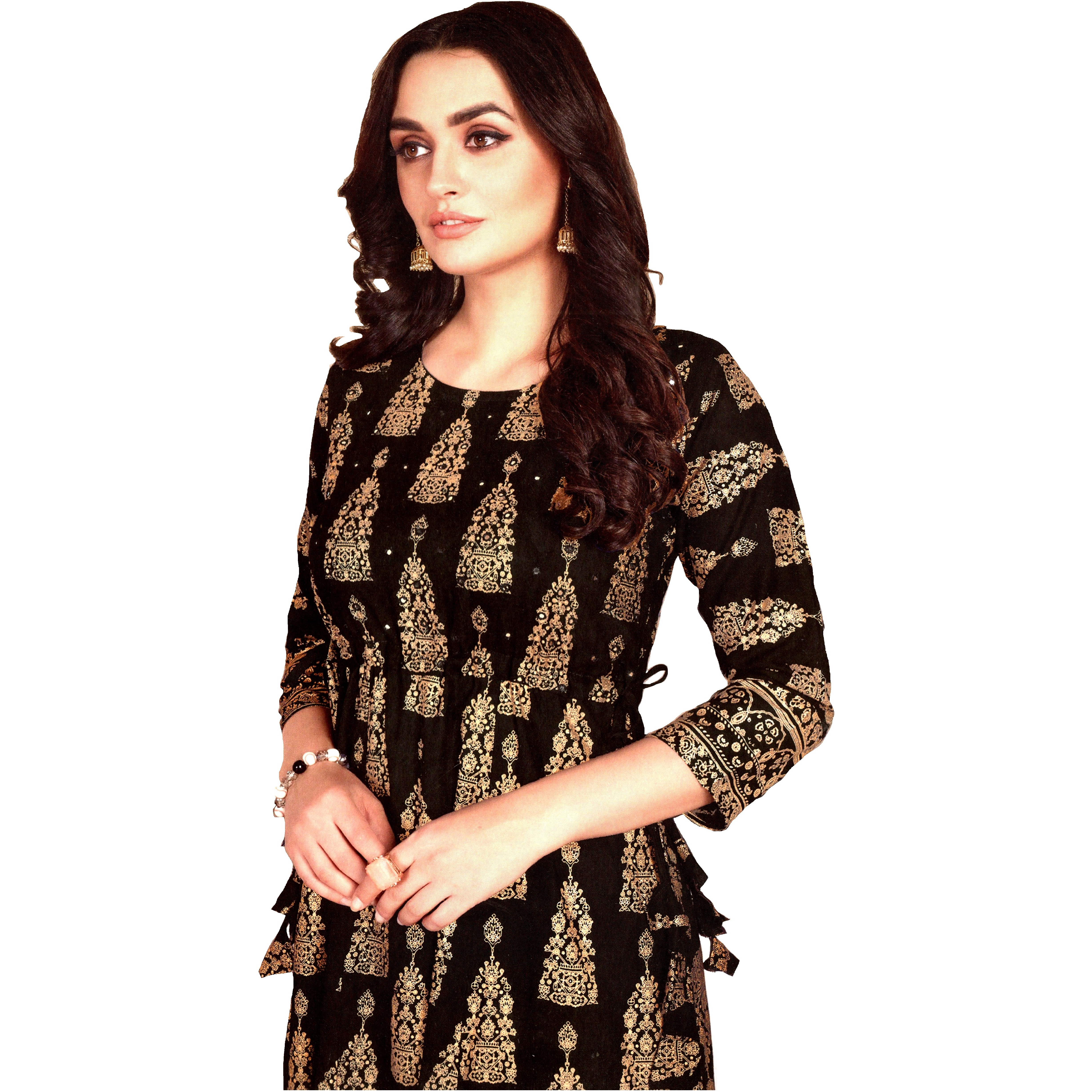 MAHATI Cotton Satin Gold Foil & Mirror work Kurti