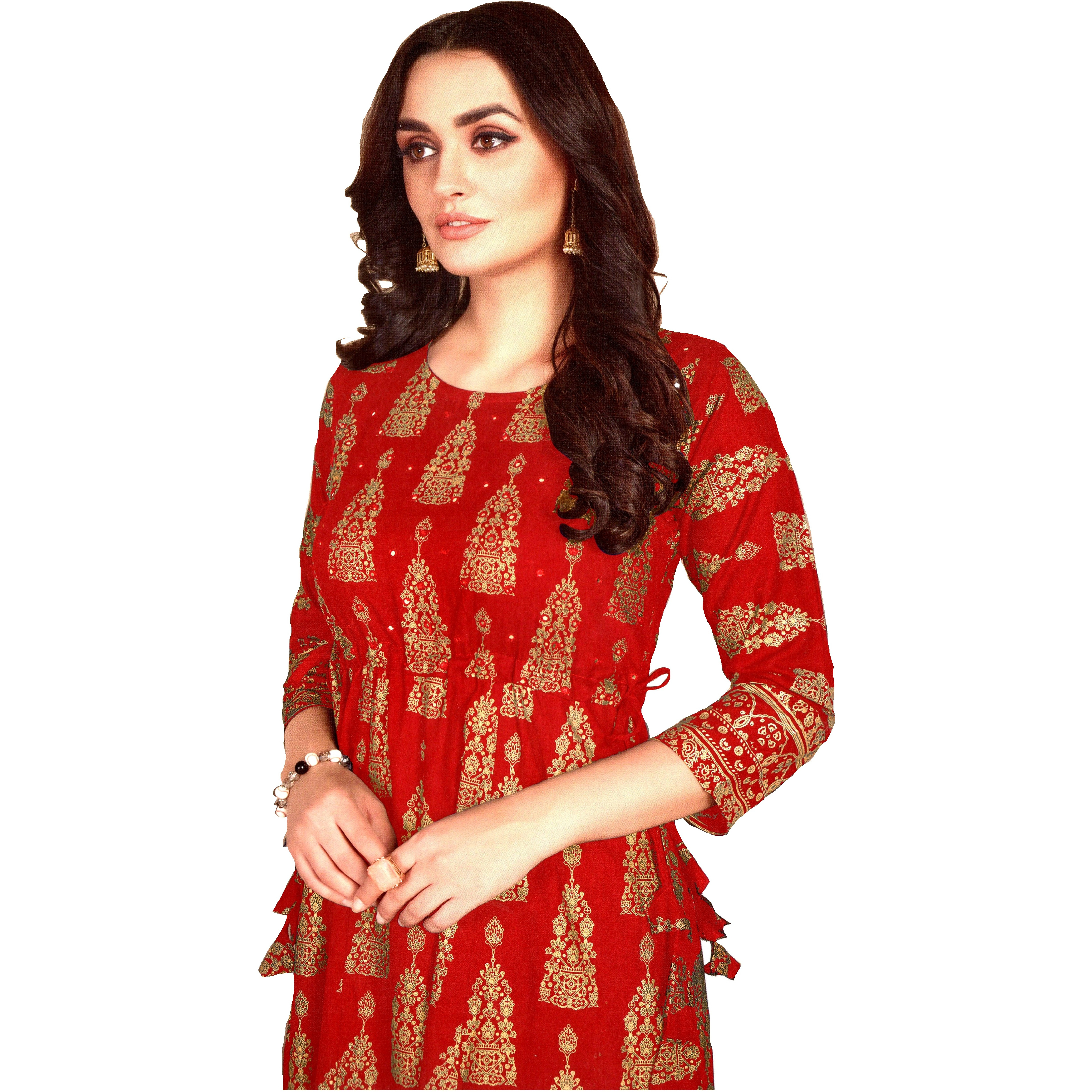 MAHATI Cotton Satin Gold Foil & Mirror work Kurti