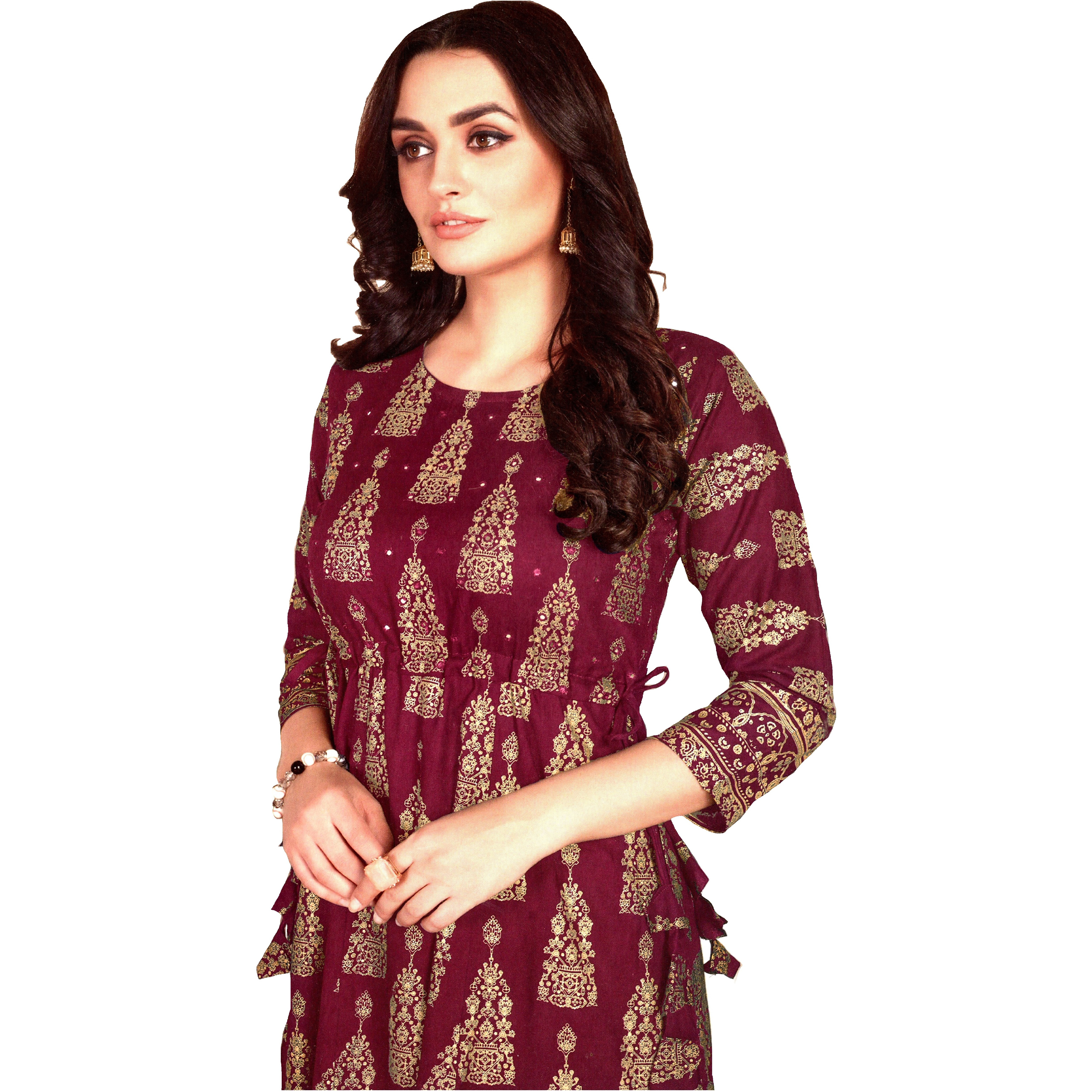 MAHATI Cotton Satin Gold Foil & Mirror work Kurti