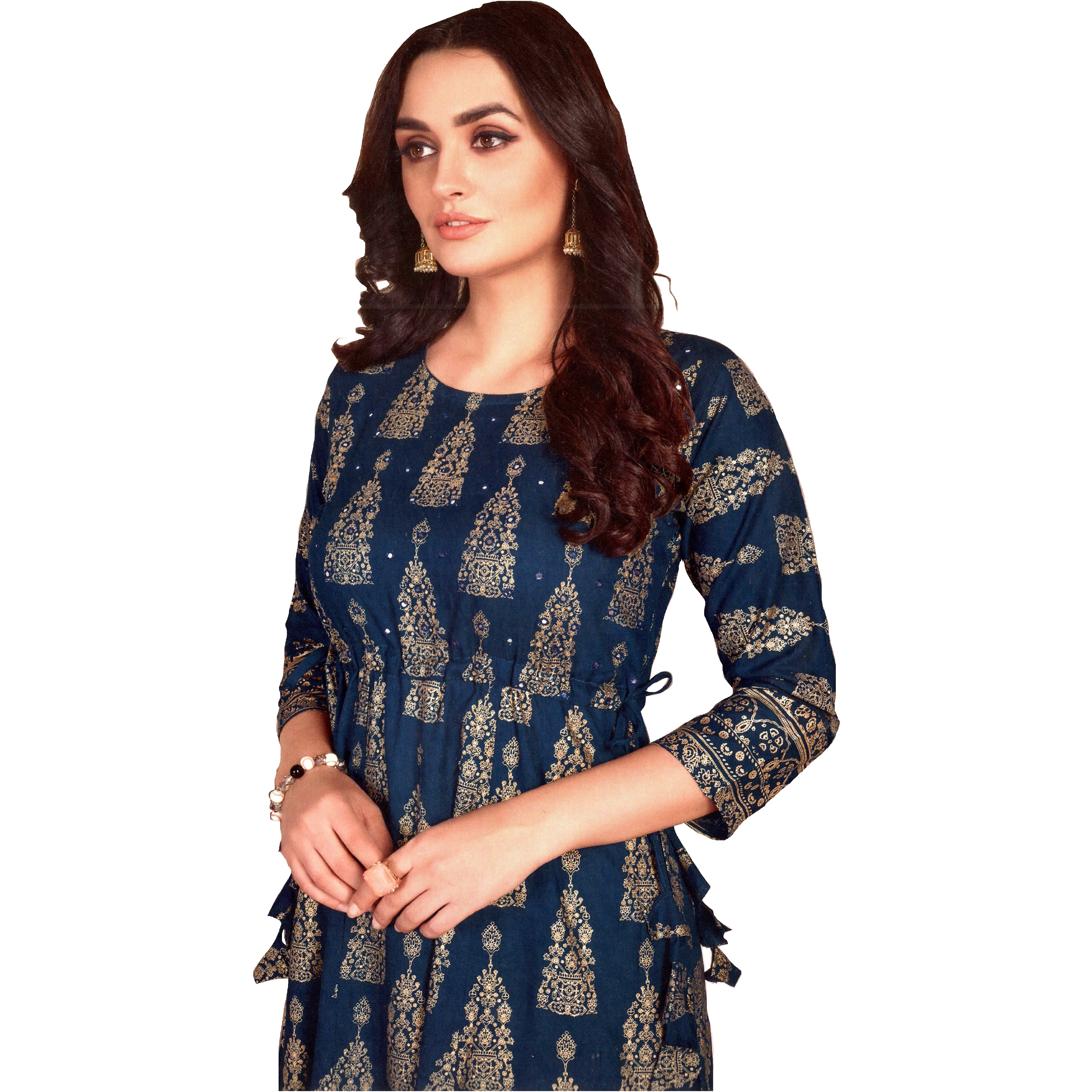 MAHATI Cotton Satin Gold Foil & Mirror work Kurti