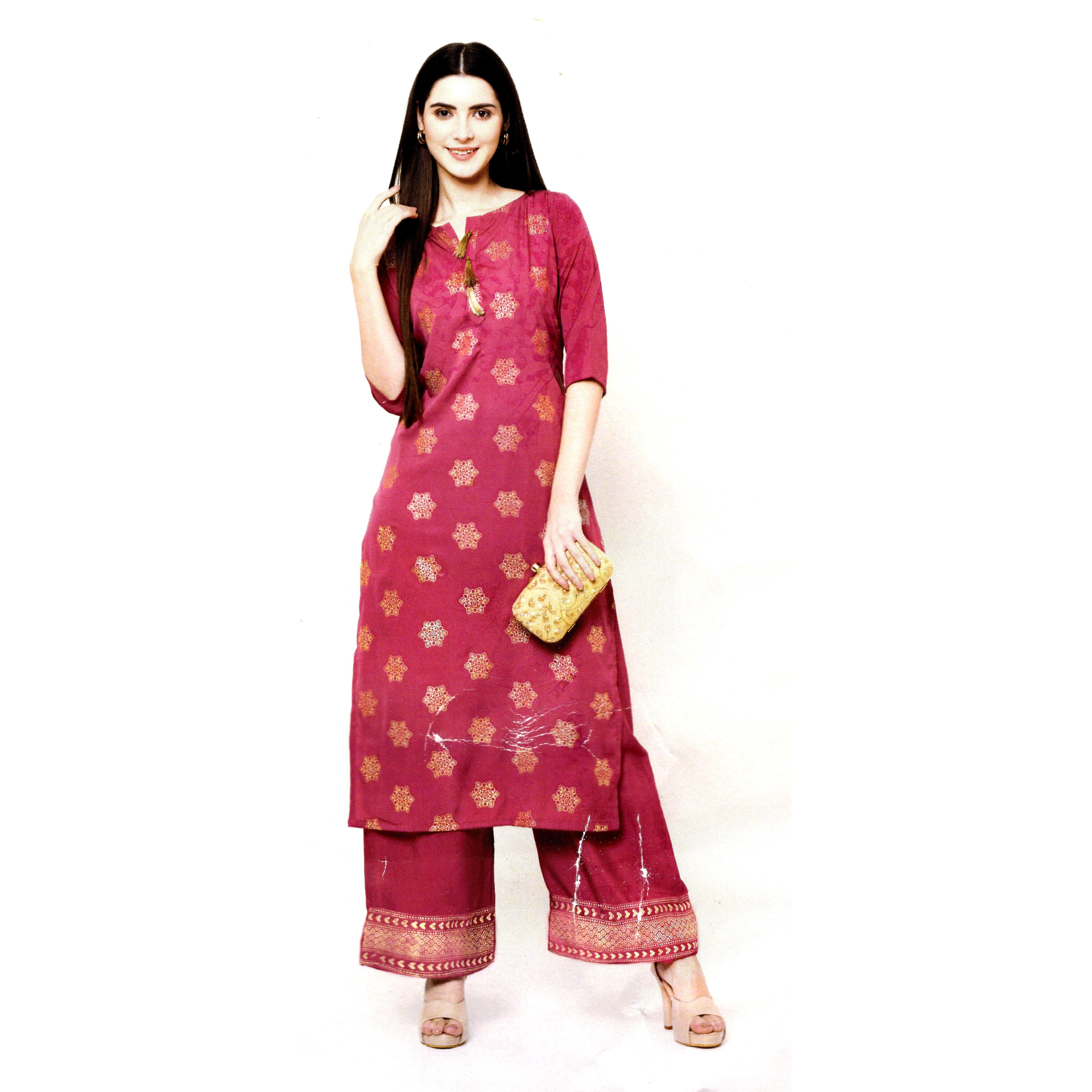 MAHATI Silk Foil Work Kurti Palazzo