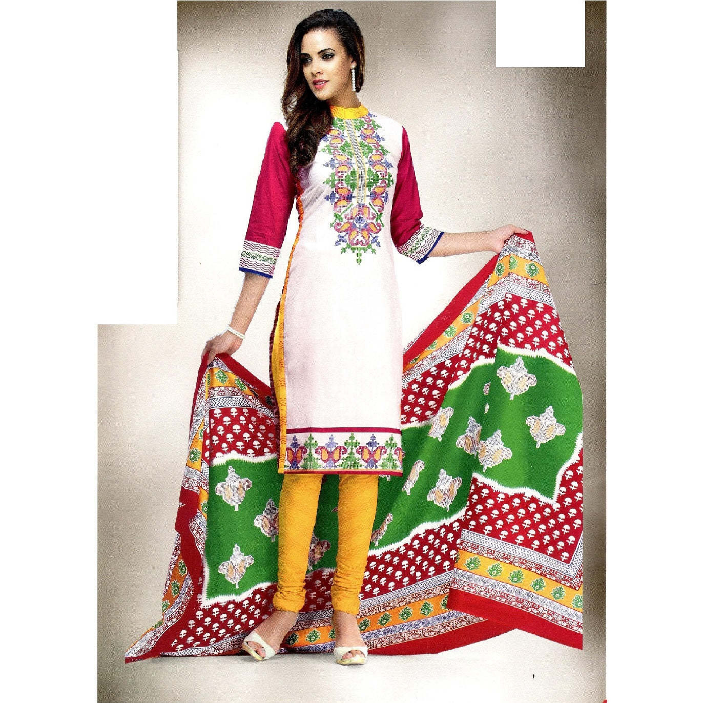 MAHATI White   cotton  Salwar suits (Size: L)