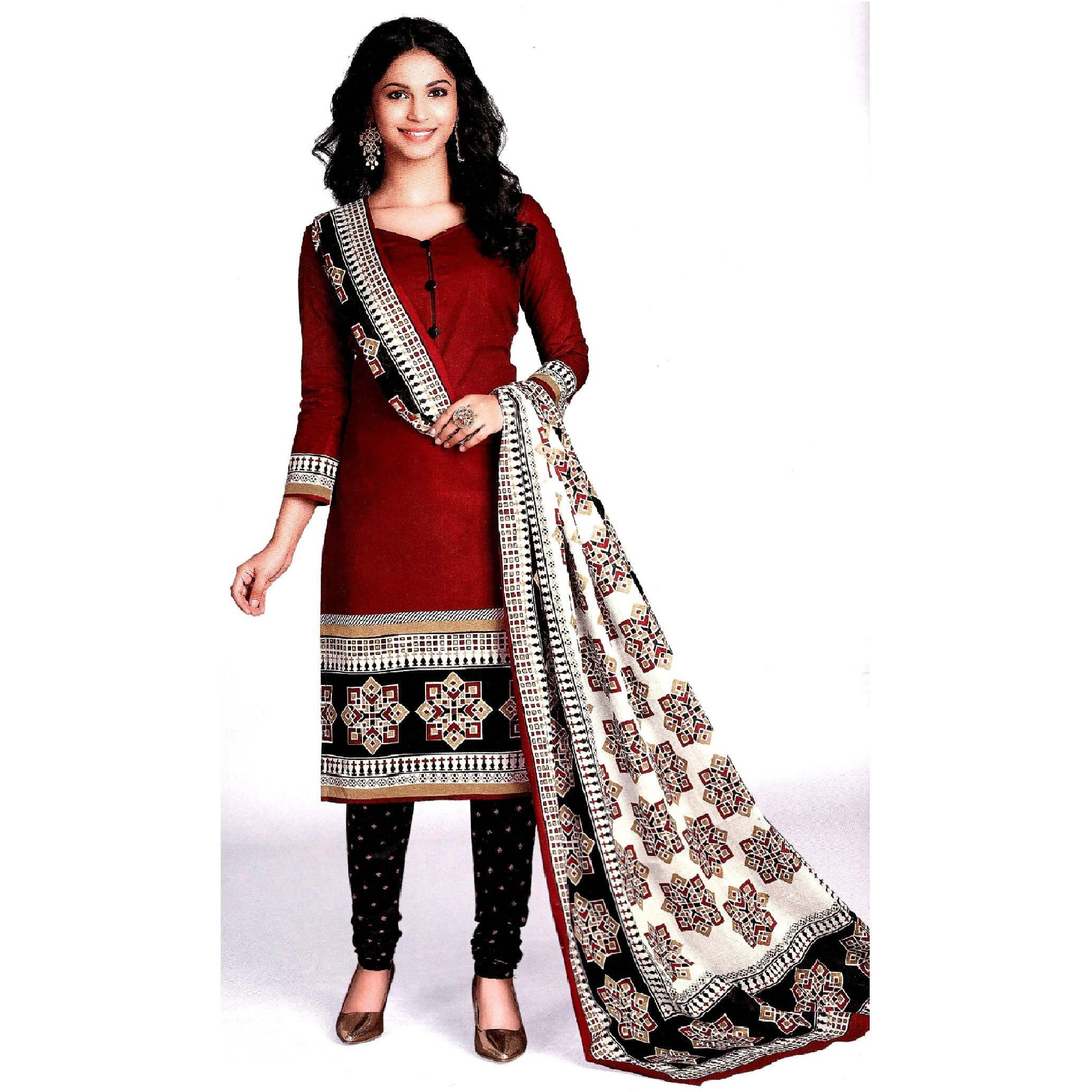 MAHATI Maroon   cotton  Salwar suits (Size: XL)