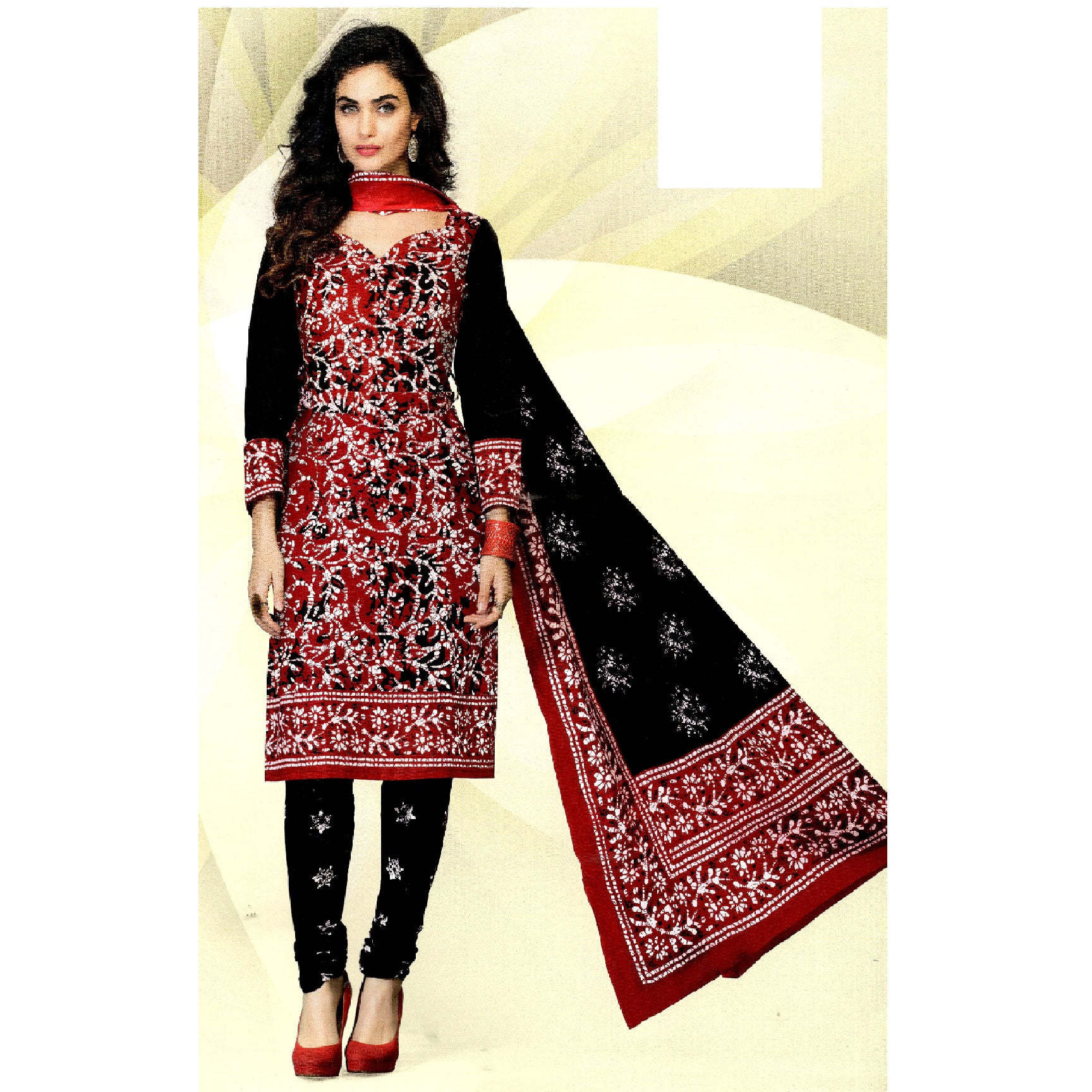 MAHATI Red   cotton  Salwar suits (Size XL)