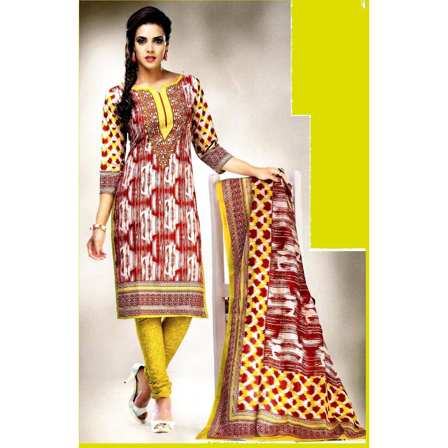 MAHATI Red   cotton  Salwar suits (Size 2XL)