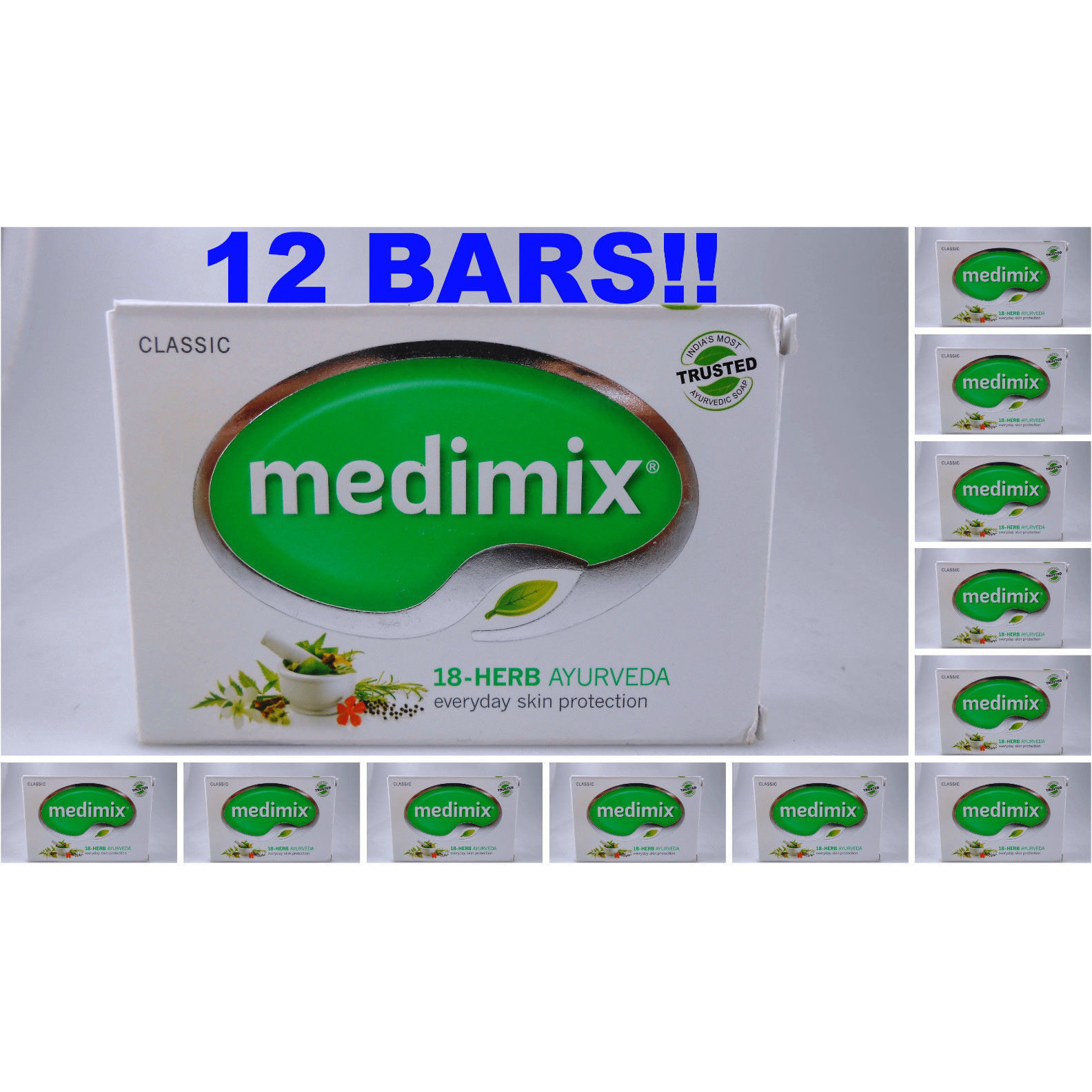 (12 Bars) Medimix Classic Ayurvedic Soap 18 Herbs Skin Protection - 125 Gm Each