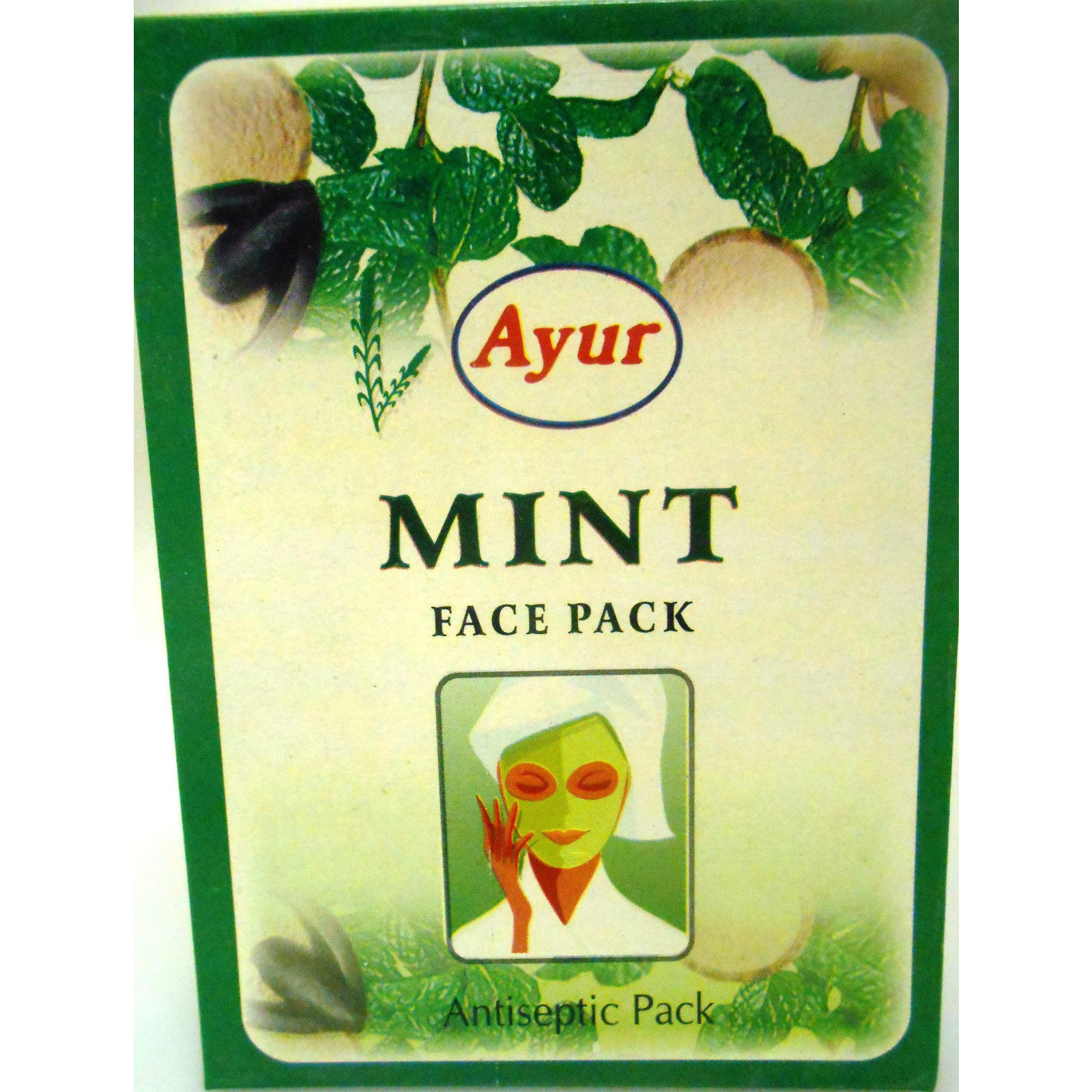 2 Pack Ayur Mint Face Pack Powder Antiseptic Soothes Skin Heals Pimples - 100 g