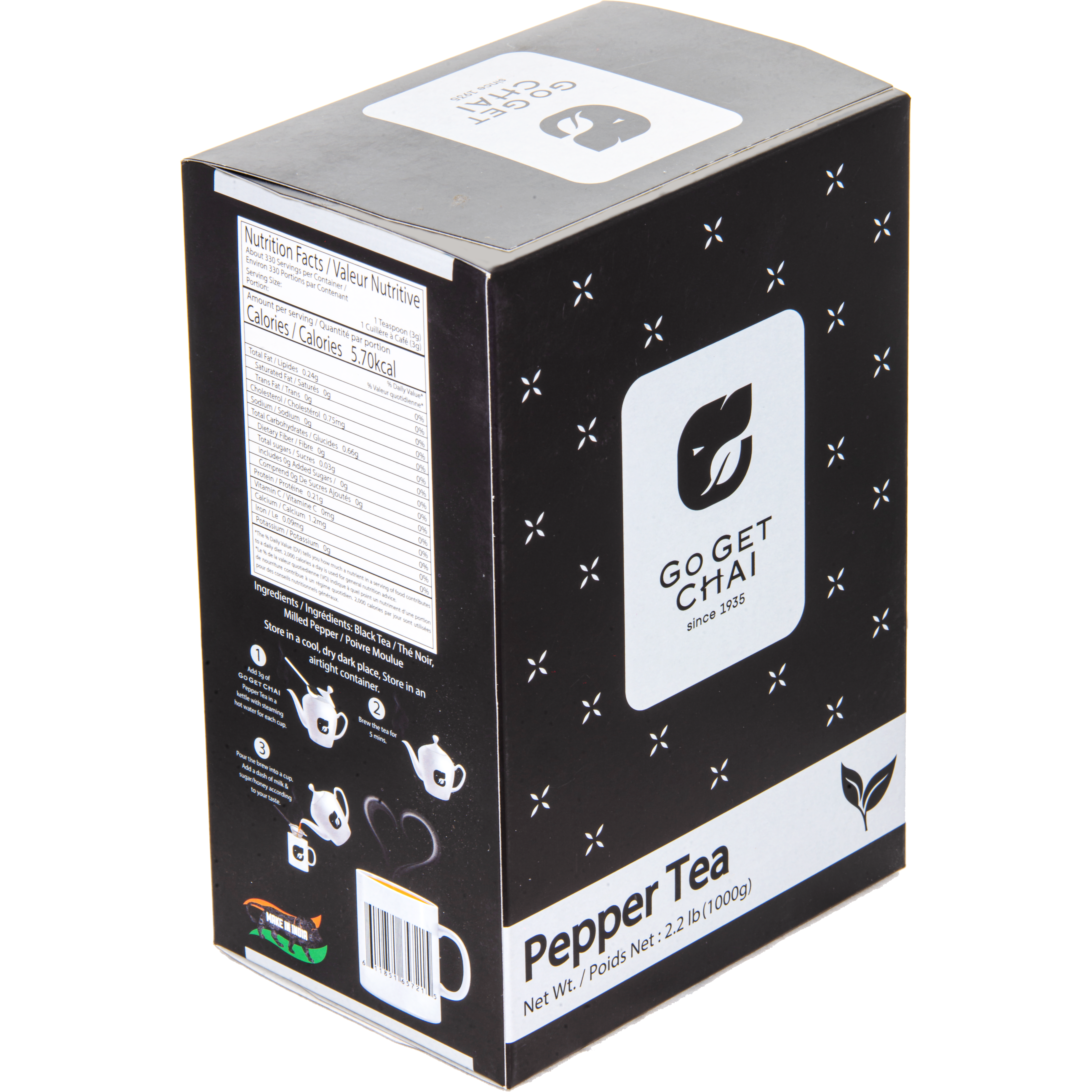 Black tea naturally flavored with Black Pepper.