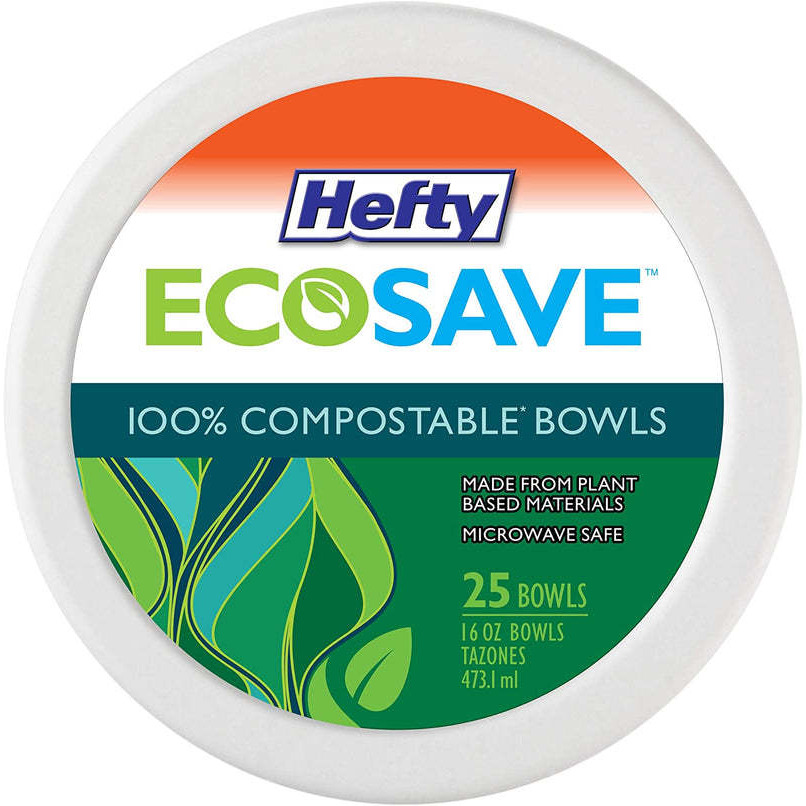 Hefty Ecosave 100% Compostable 16 Ounce Bowls - 25 Count