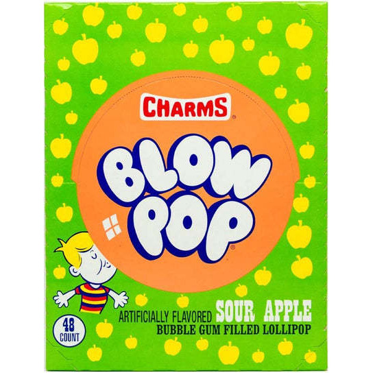Charms Blow Pop Bubble Gum Filled Lollipop, Flavor Sour Apple 31.2oz - 48 Count