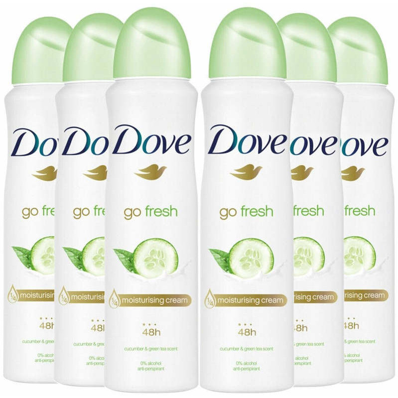 Dove Cucumber  Green Tea Anti-Perspirant Body Spray Deodorant 150ml - Pack of 6