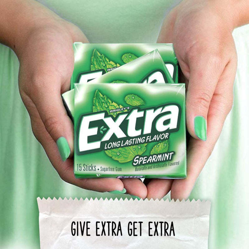 Extra Spearmint Sugarfree Chewing Gum, 15 Pieces (Pack of 10)