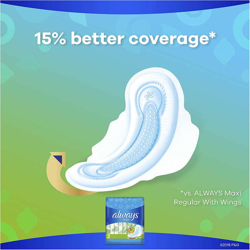 Always Maxi Pads Unscented With Wings, Size 2, 8 Pads - Pack of 4 (32 Total)
